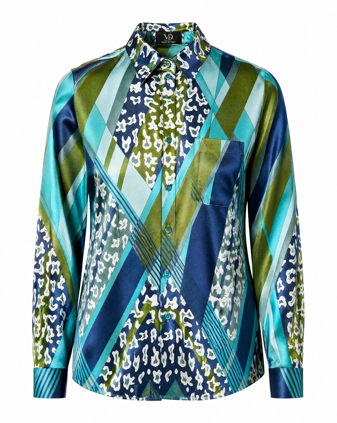 Emerald Geo-Animal Silk Shirt — VAUDRE