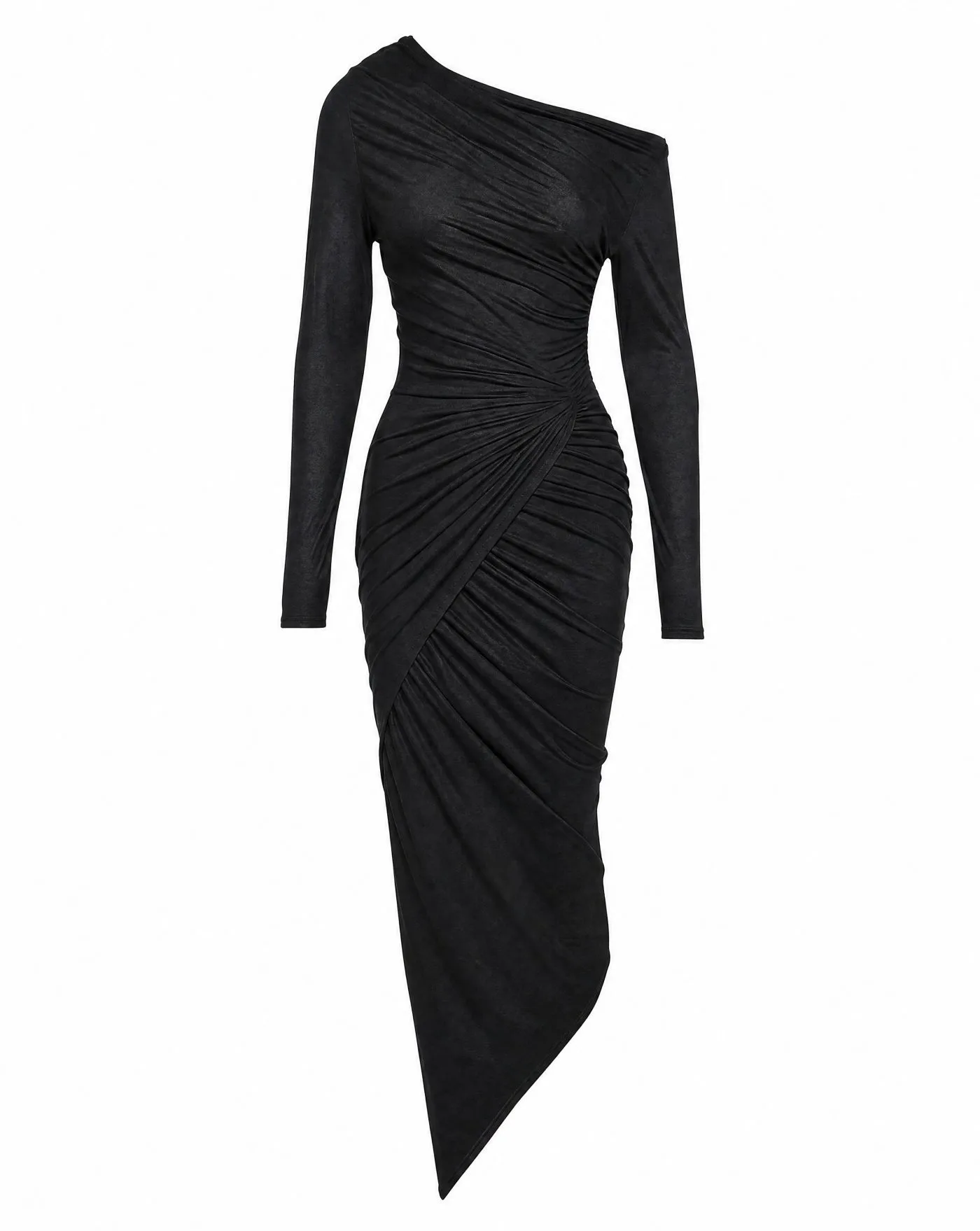 Onyx One-Shoulder Draped Dress — VAUDRE
