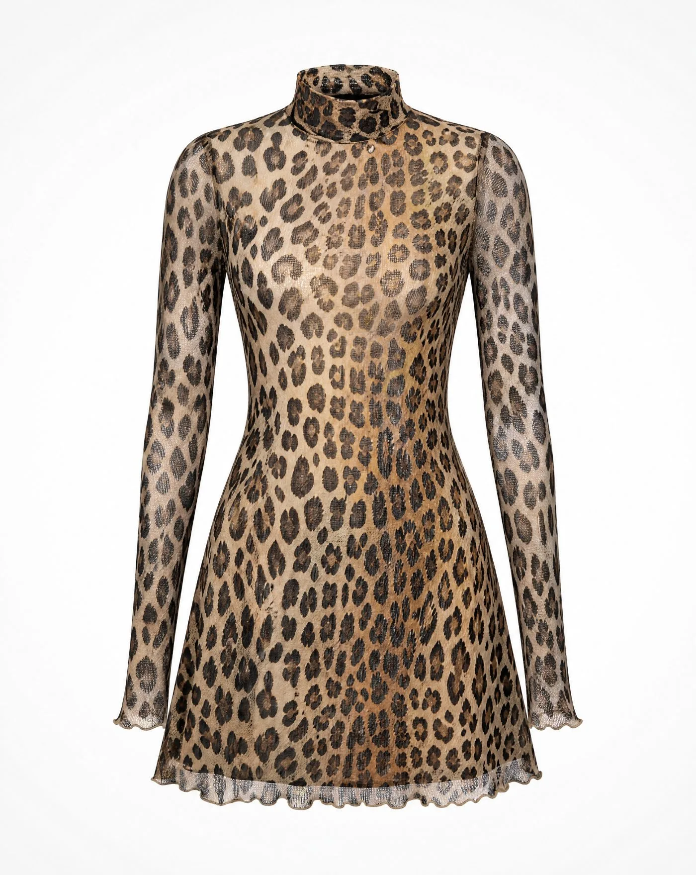 Leopard Mesh Turtleneck Mini Dress — VAUDRE