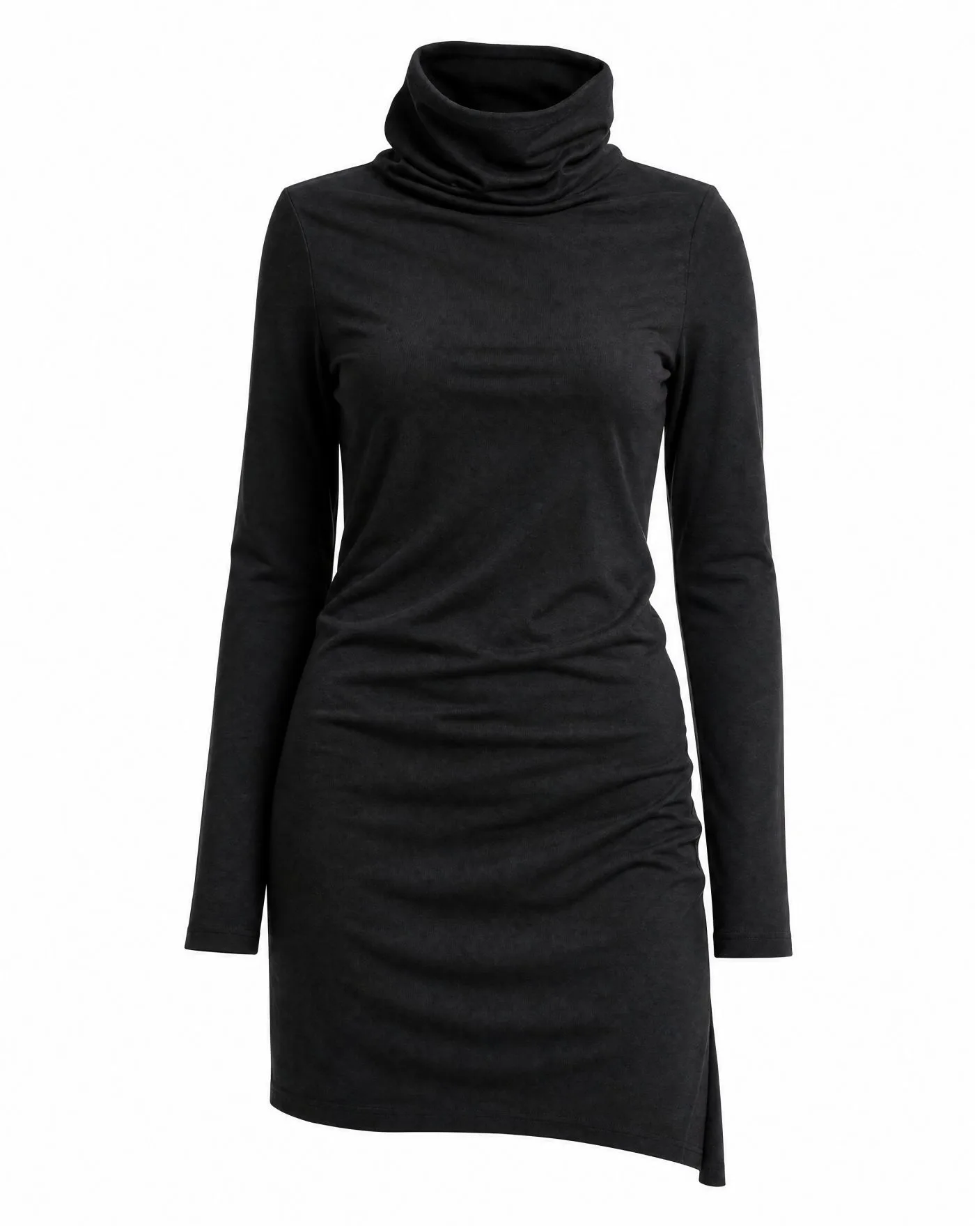 Charcoal Cowl-Neck Asymmetric Knit Dress — VAUDRE