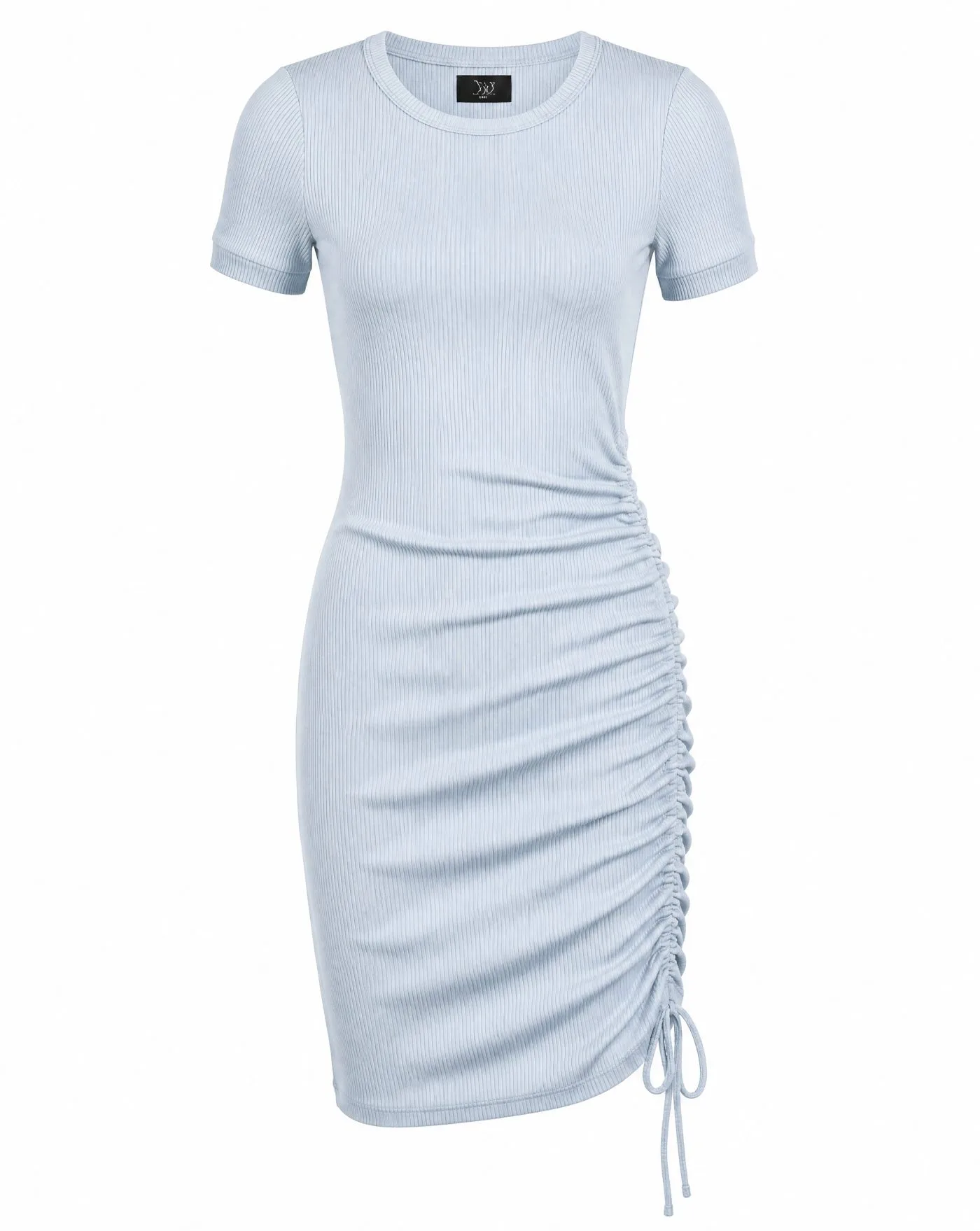 Powder Blue Ruched Ribbed Bodycon Dress — VAUDRE