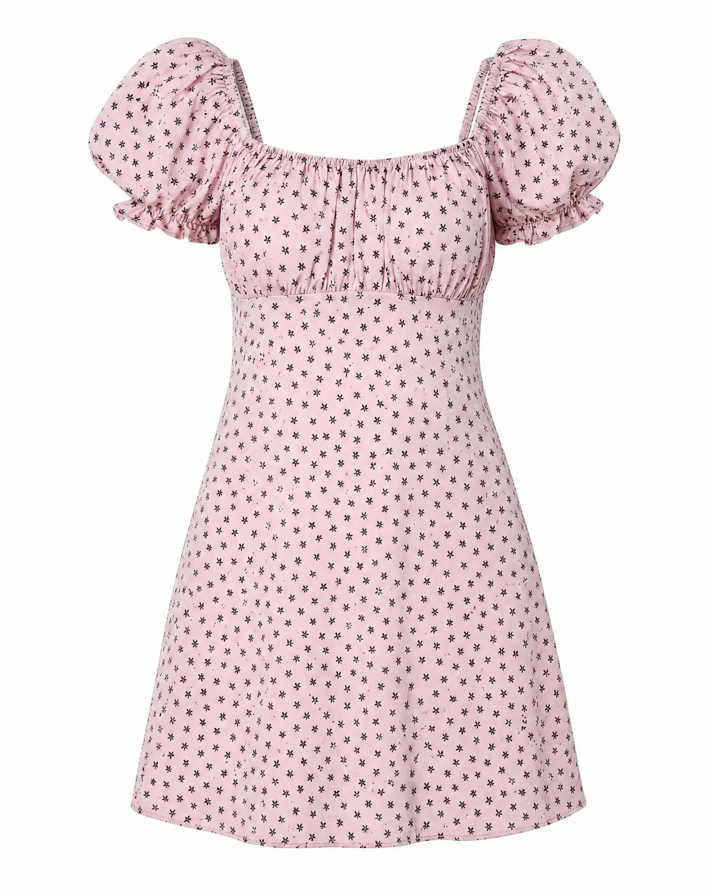 Rosé Ditsy Floral Puff-Sleeve Mini Dress — VAUDRE