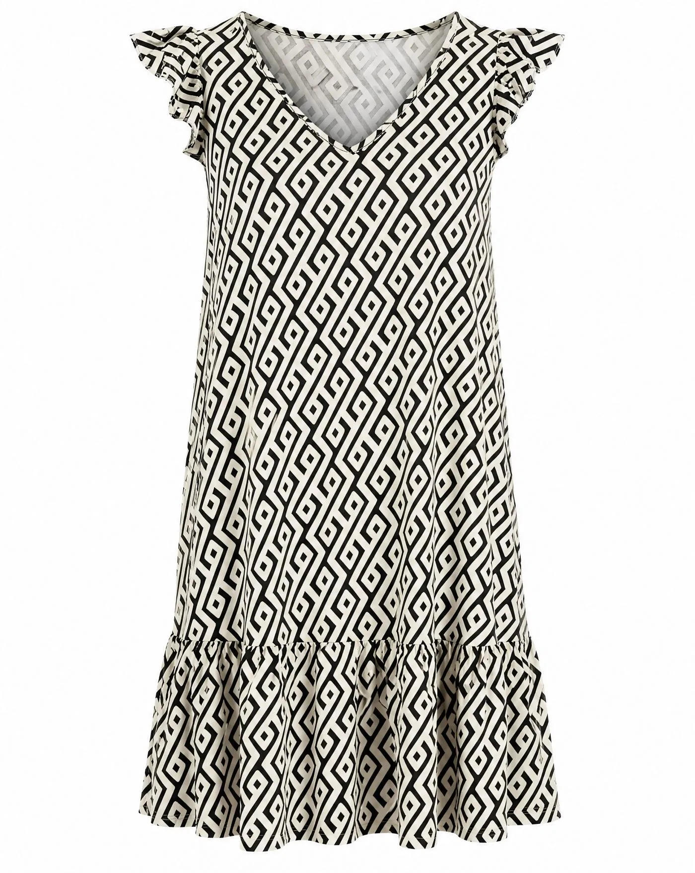 Monochrome Maze Flutter Mini Dress — VAUDRE