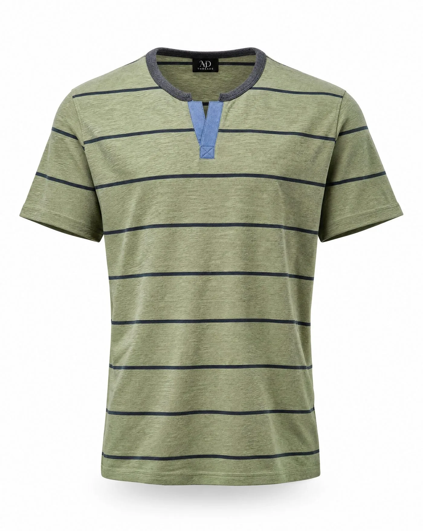Olive Stripe Notch-Neck Tee — VAUDRE