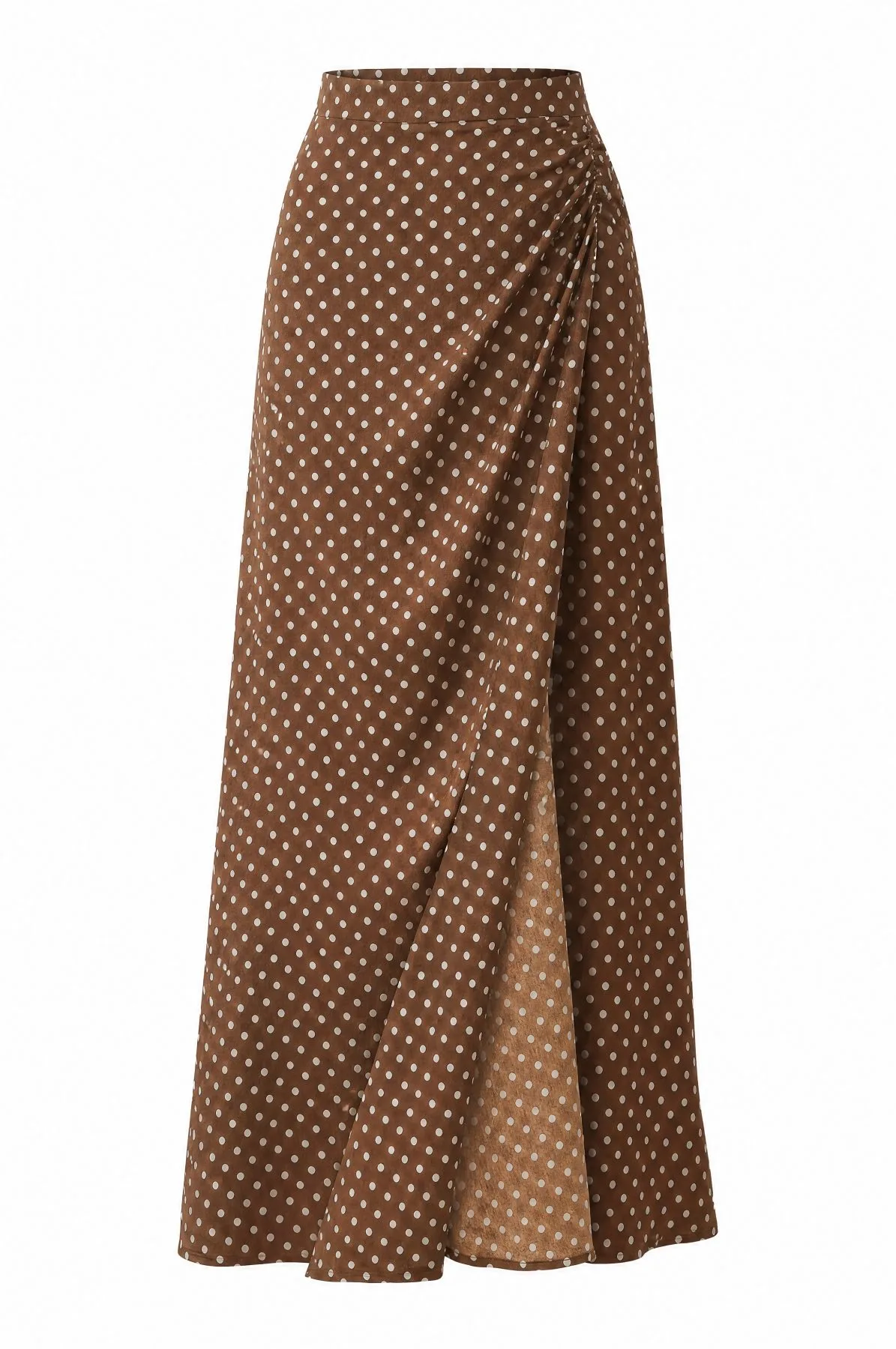 Cocoa Dot Ruched Maxi Skirt — VAUDRE