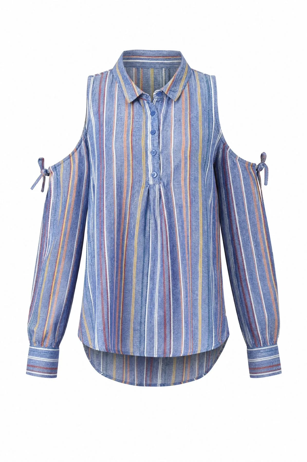 Riviera Stripe Cold‑Shoulder Shirt — VAUDRE
