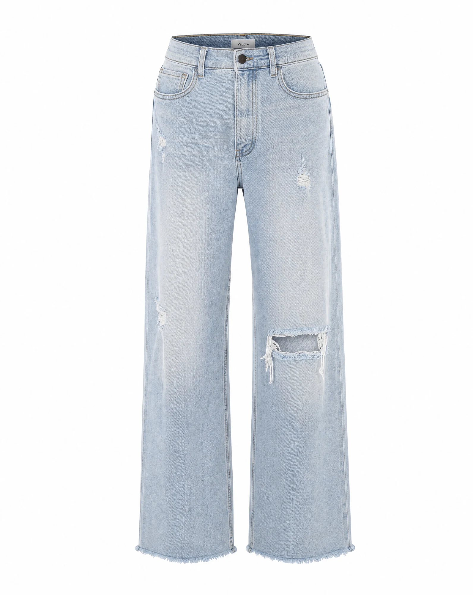 Distressed Wide-Leg Frayed Denim — VAUDRE