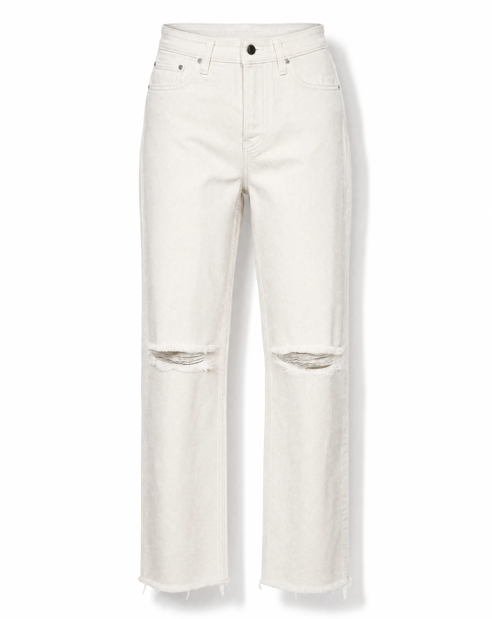 Ecru Ripped Straight-Leg Denim — VAUDRE