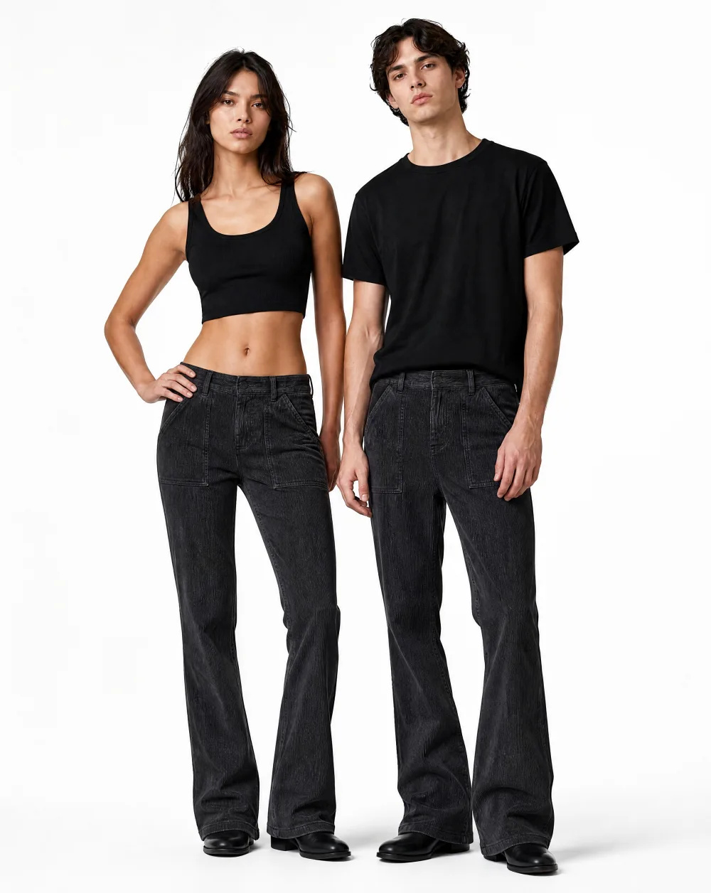 Black Corduroy Utility Flare — Washed Black — street wear — VAUDRE numbered luxury — alternate view