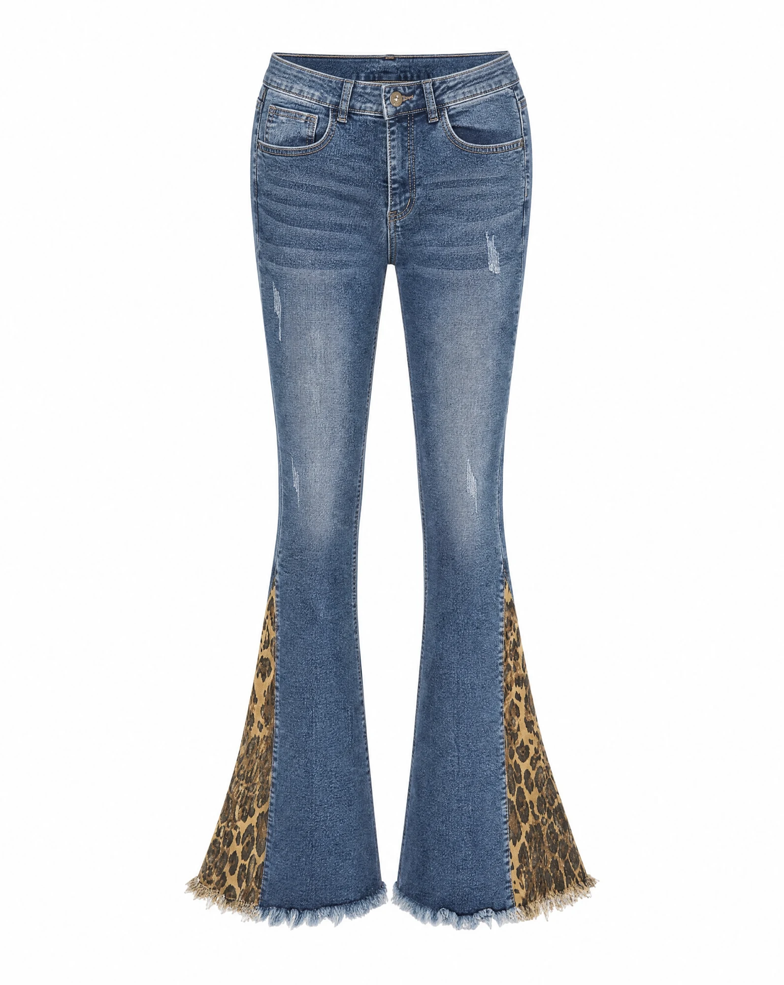 Leopard-Panel Frayed Flare Jean — VAUDRE