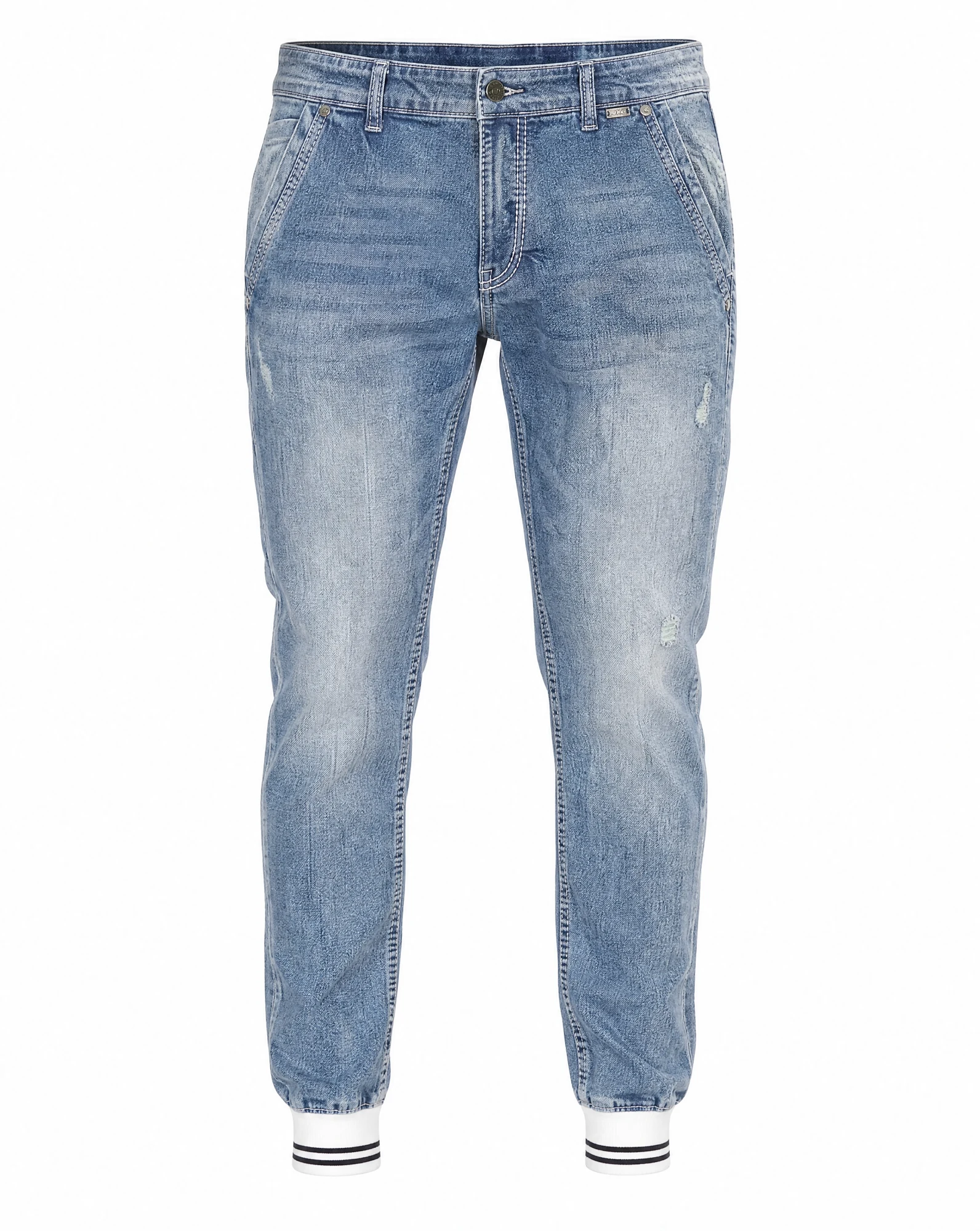 Acid-Wash Rib-Cuff Denim Jogger — VAUDRE