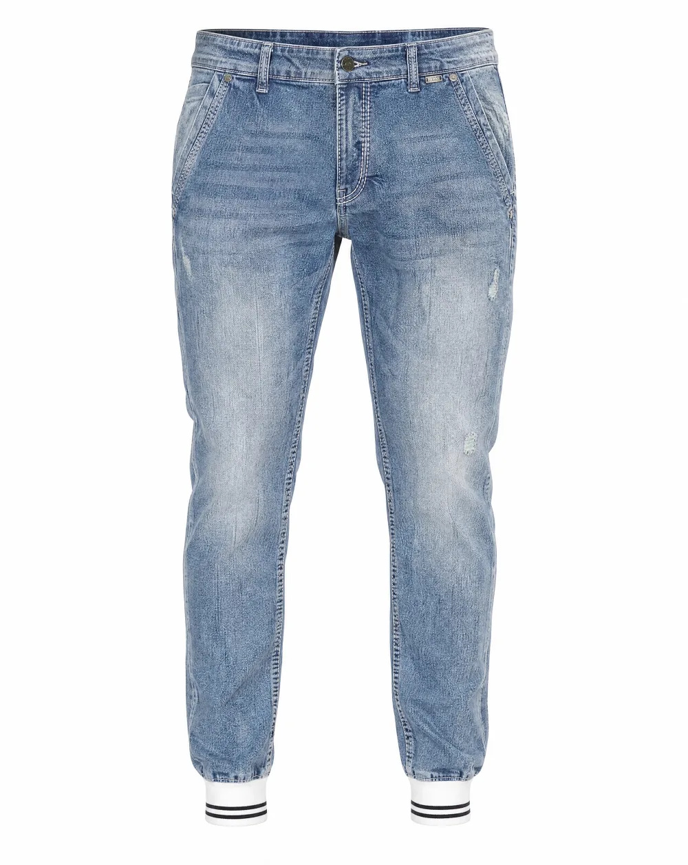 Acid-Wash Rib-Cuff Denim Jogger — Light Acid-Wash Blue — sovereign pants — VAUDRE numbered luxury