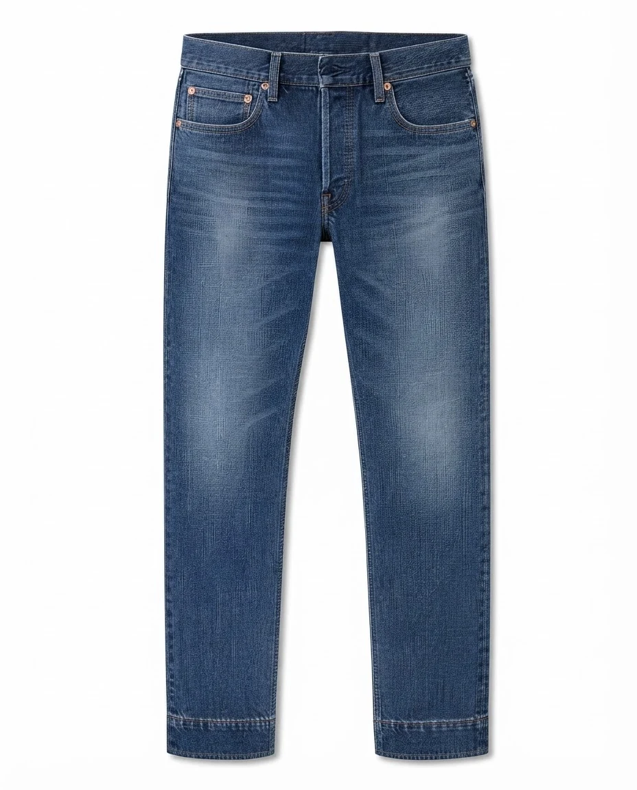 Mid‑Blue Button‑Fly Straight Jean — VAUDRE