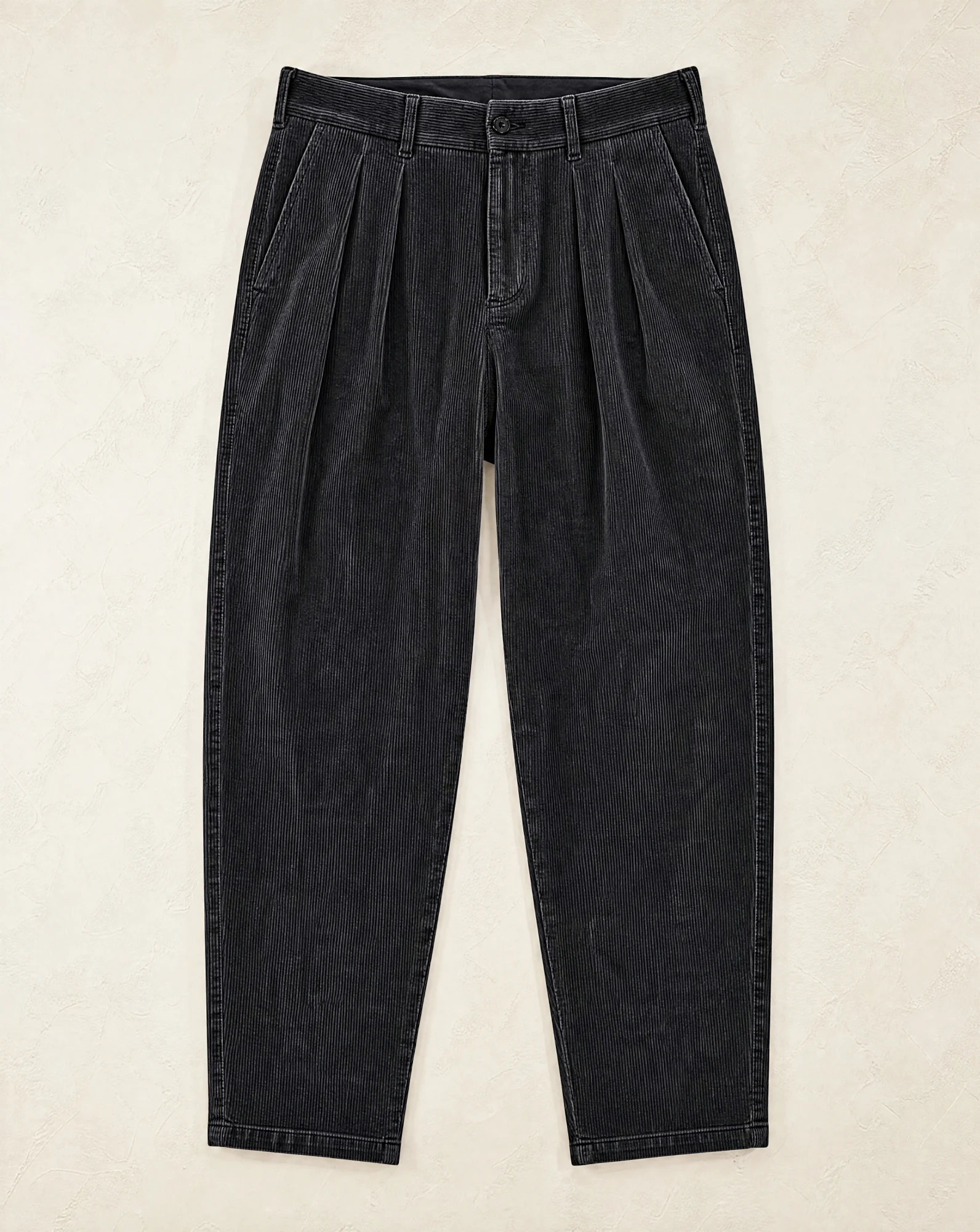 Washed Black Corduroy Pleated Jean — VAUDRE