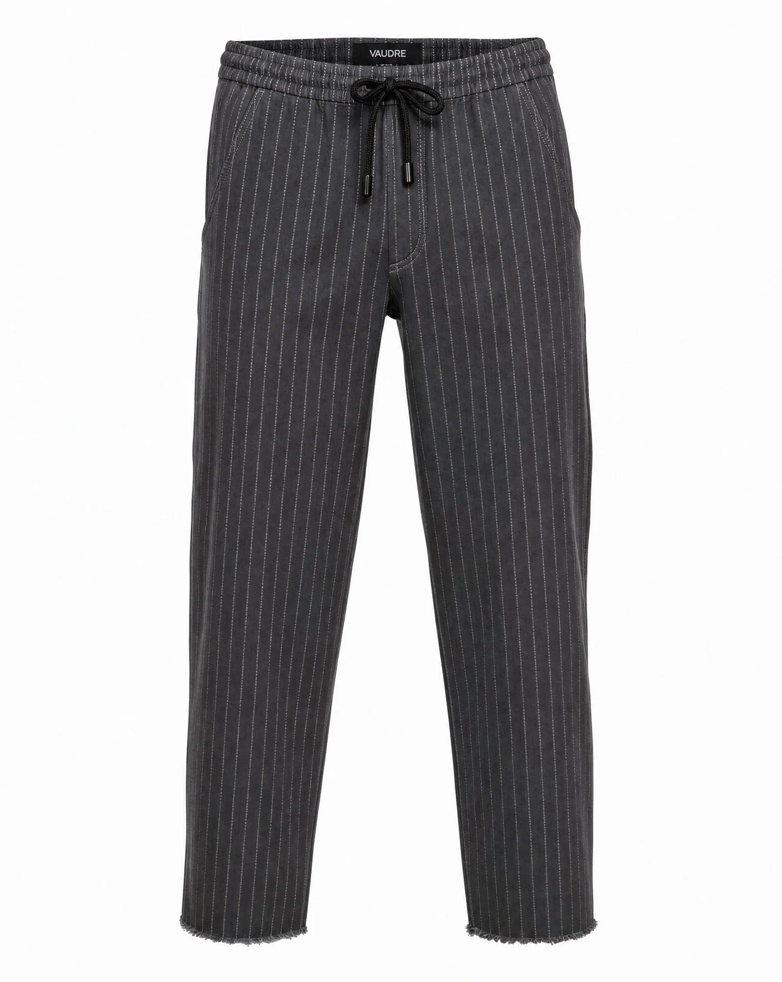 Washed Black Pinstripe Drawstring Trouser — VAUDRE