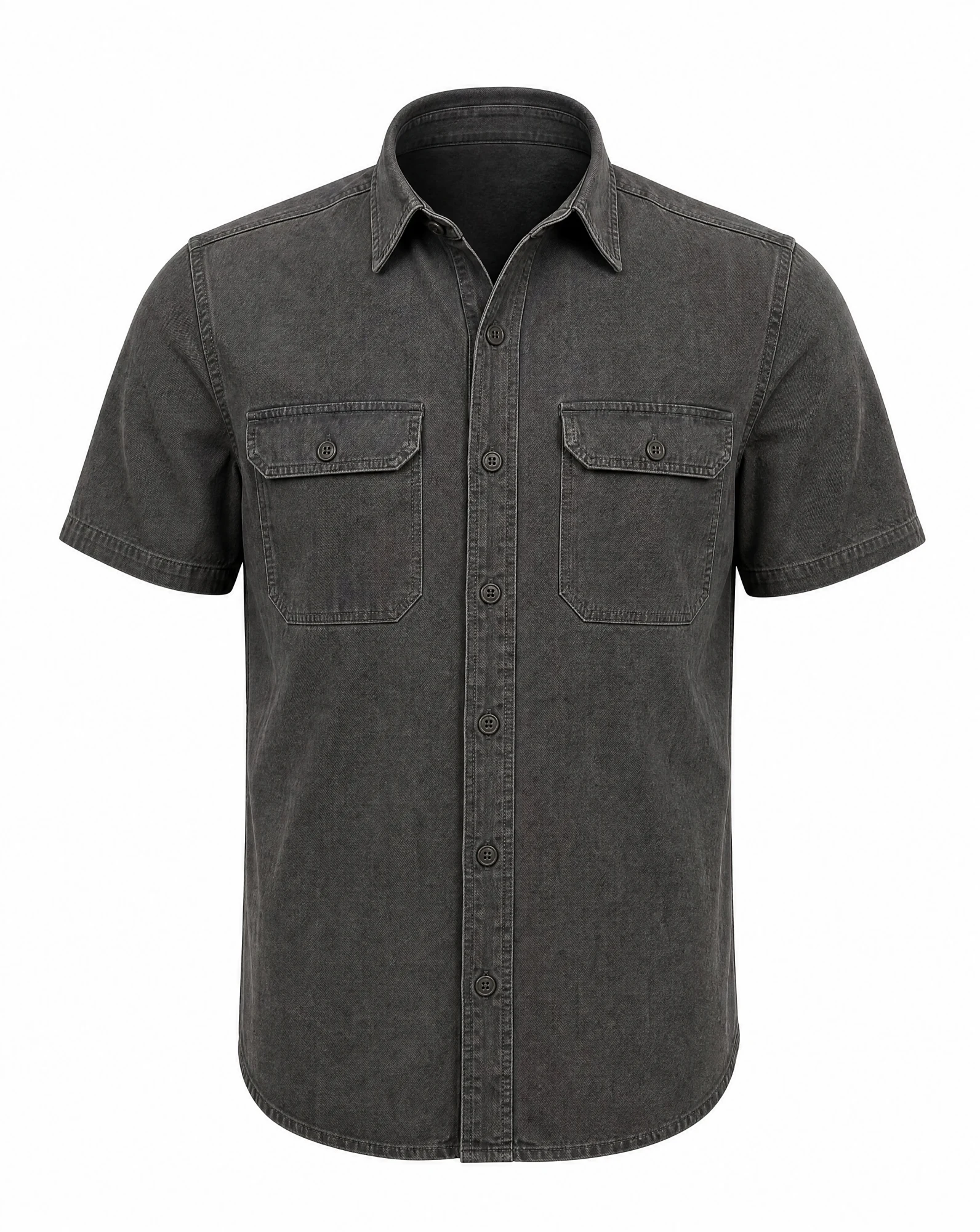Washed Charcoal Short‑Sleeve Utility Shirt — VAUDRE