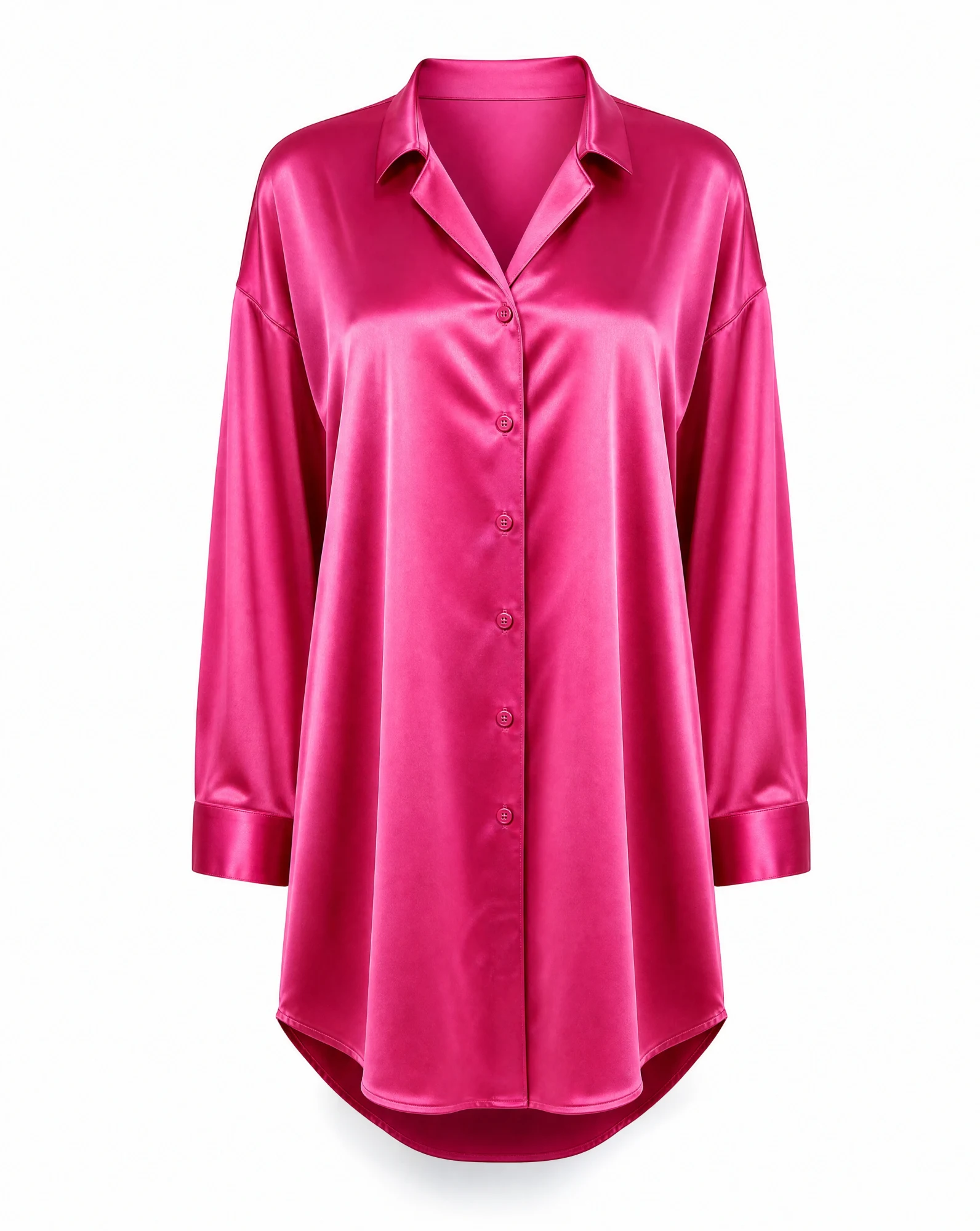 Hot Pink Satin Oversized Shirt — VAUDRE