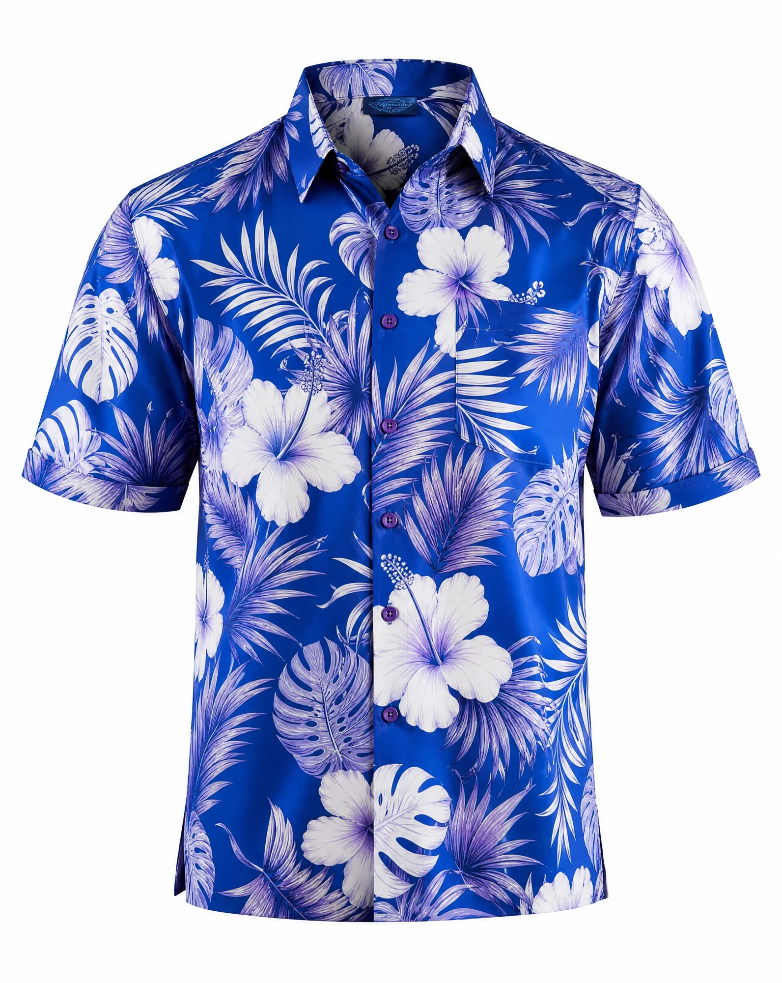 Blue Tropical Hibiscus Camp‑Collar Shirt — VAUDRE