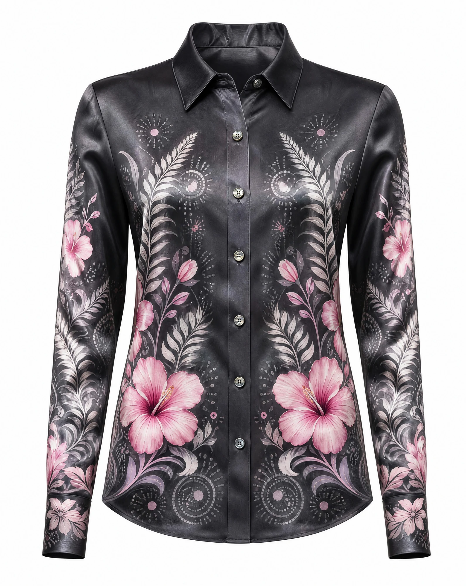 Black Floral Silk Statement Shirt — VAUDRE