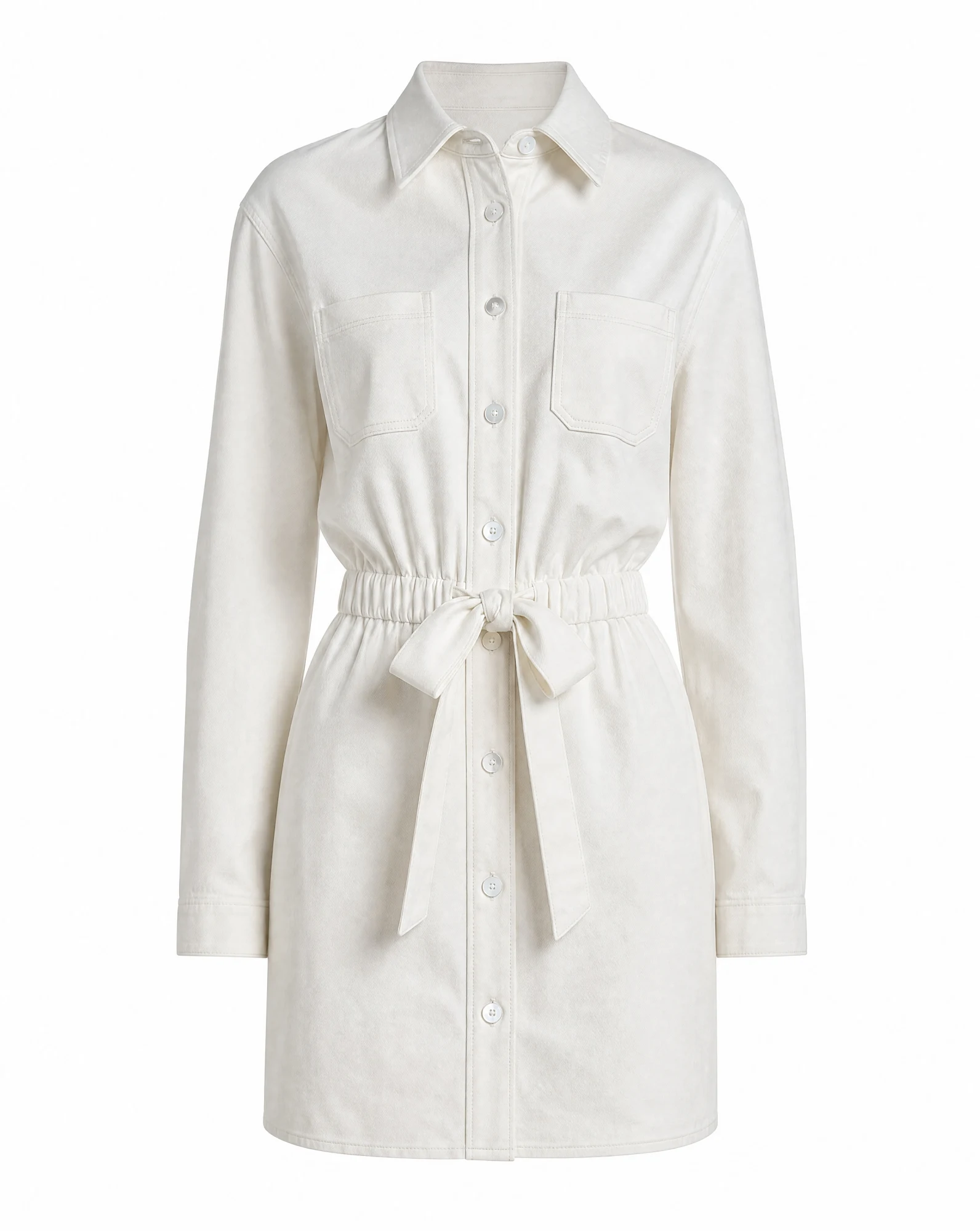 Ecru Belted Denim Shirt Dress — VAUDRE