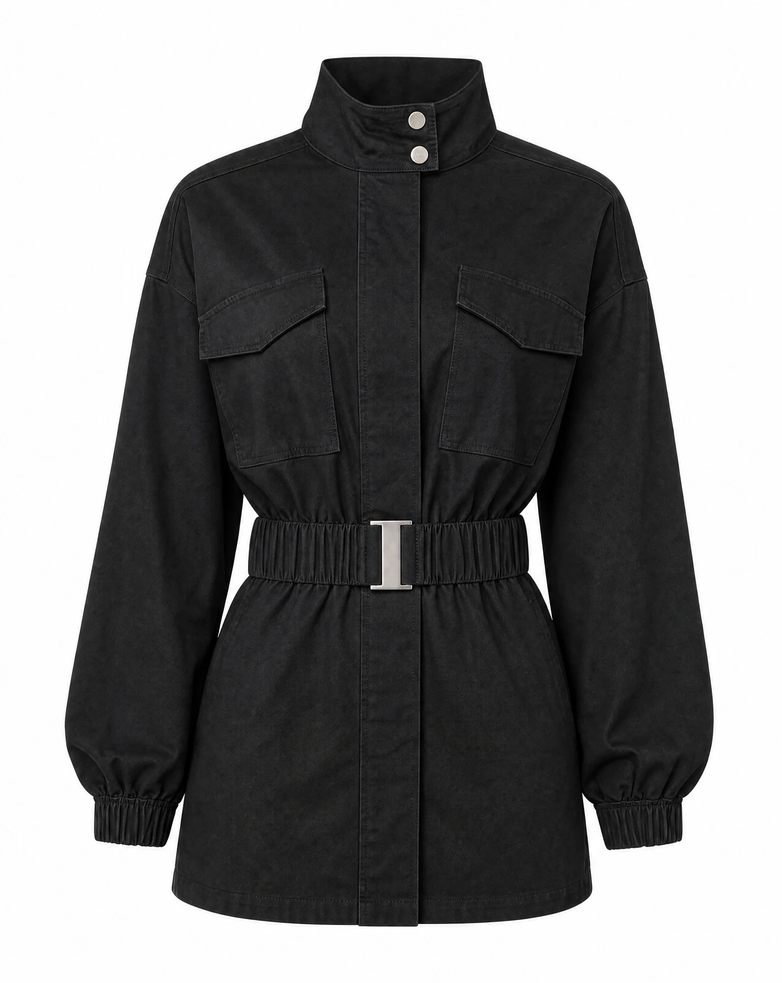 Black Belted Utility Dress Coat — VAUDRE