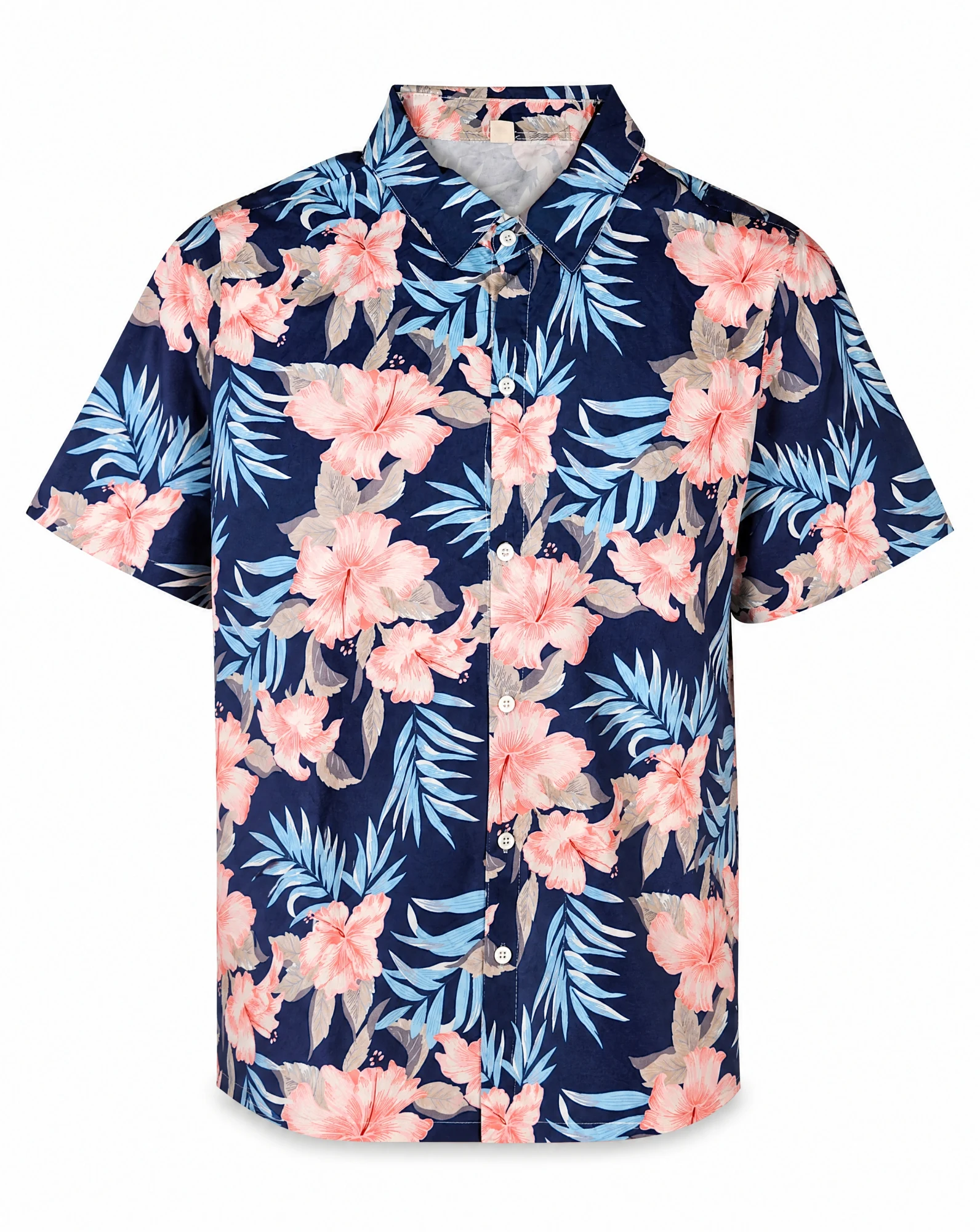 Navy Tropical Hibiscus Shirt — VAUDRE