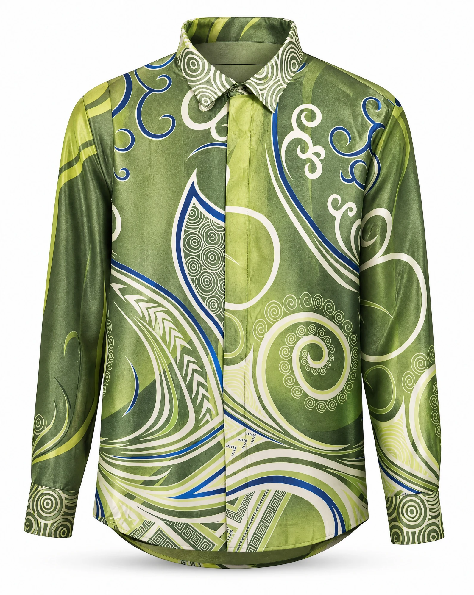 Green Baroque Swirl Silk Shirt — VAUDRE