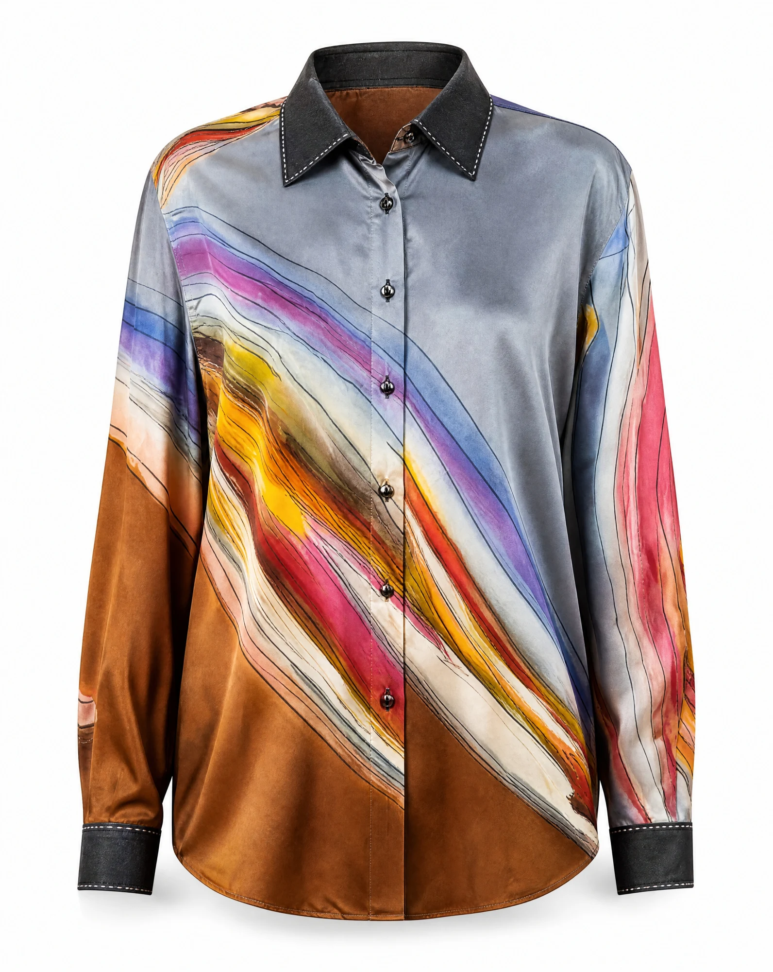 Watercolour Strata Silk Shirt — VAUDRE