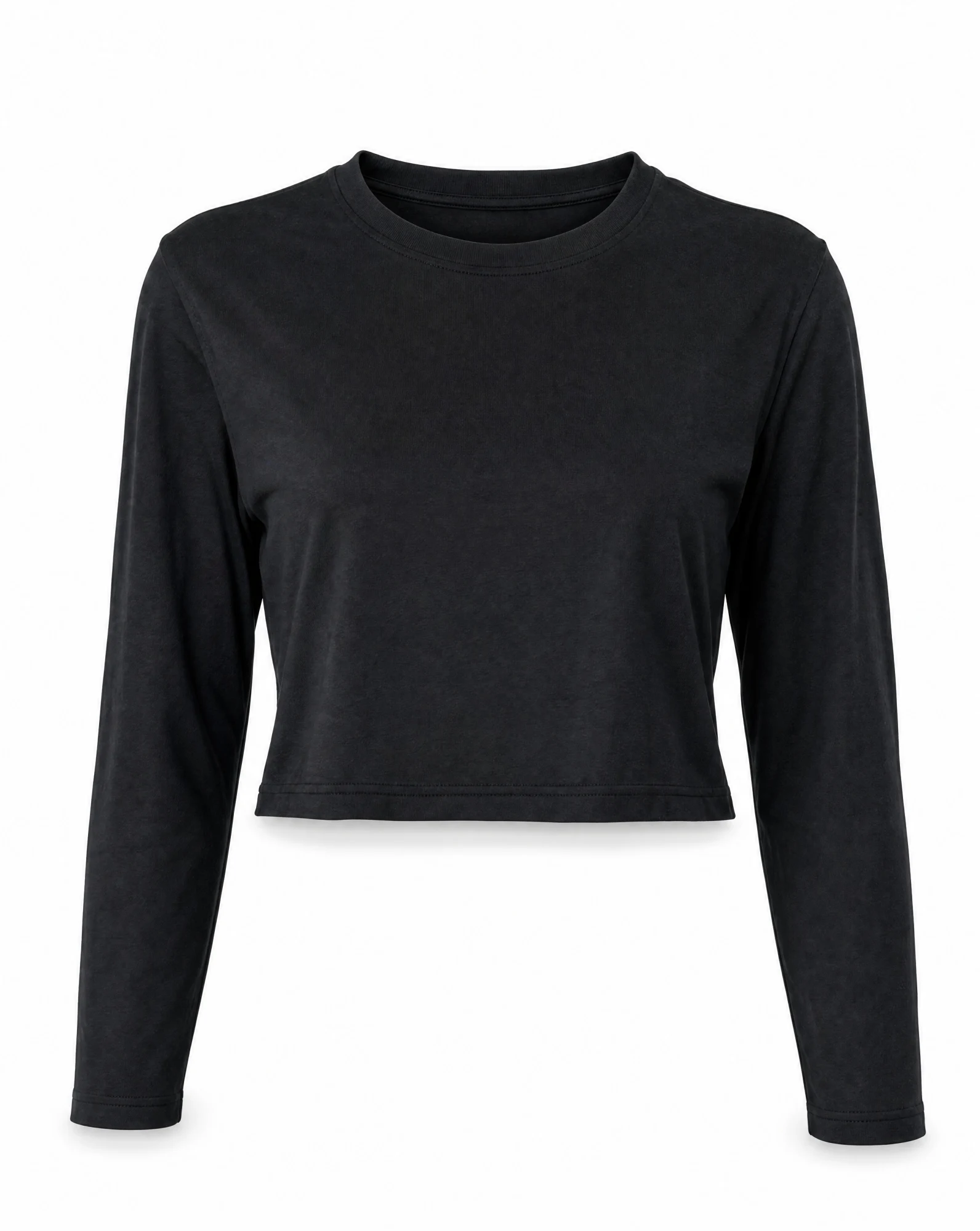 Black Long‑Sleeve Cropped Tee — VAUDRE