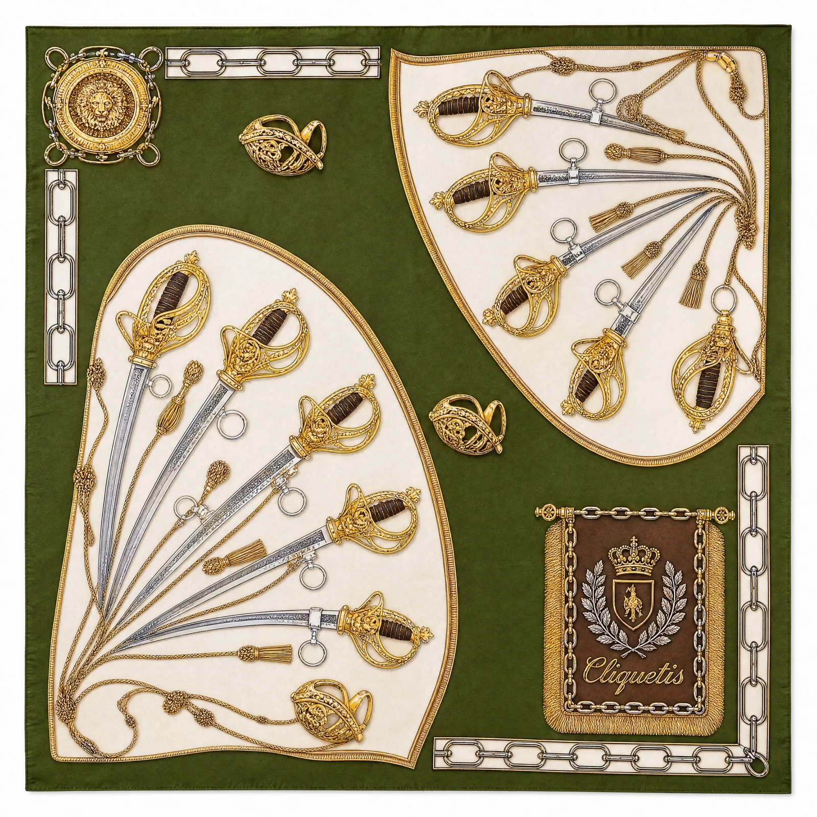 Green Sabre & Chain Silk Scarf — VAUDRE
