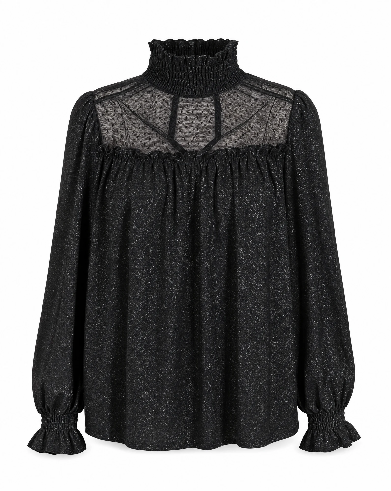 Black Shimmer Dot-Mesh Blouse — VAUDRE