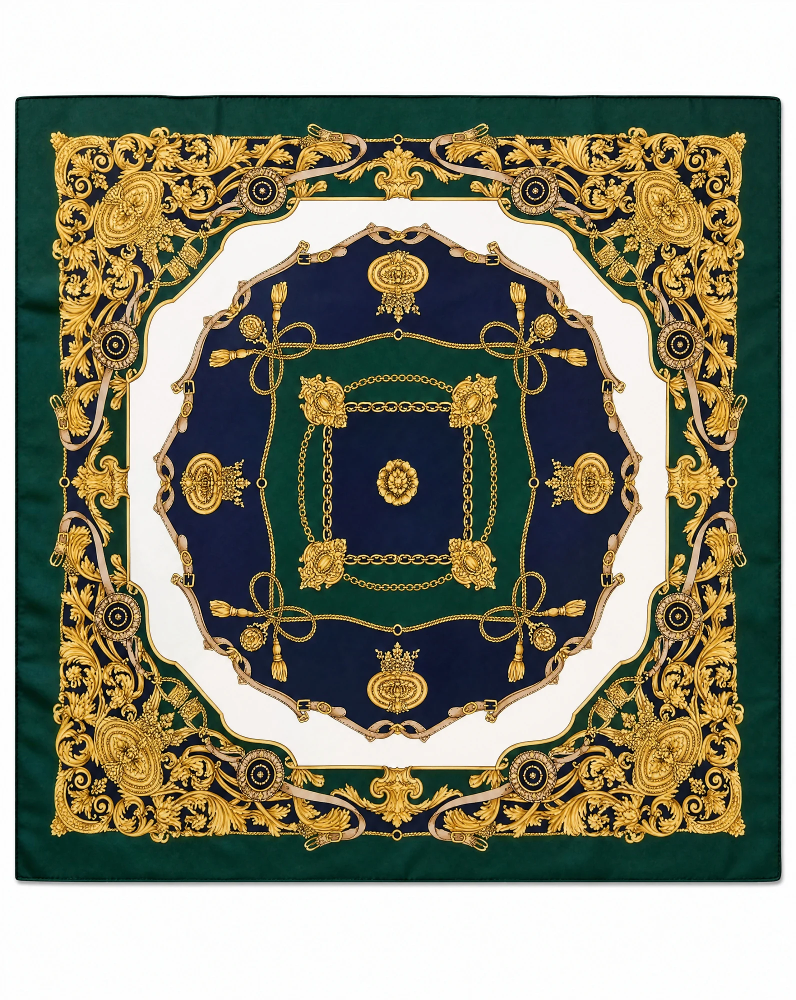 Green Baroque Tassel Silk Scarf — VAUDRE