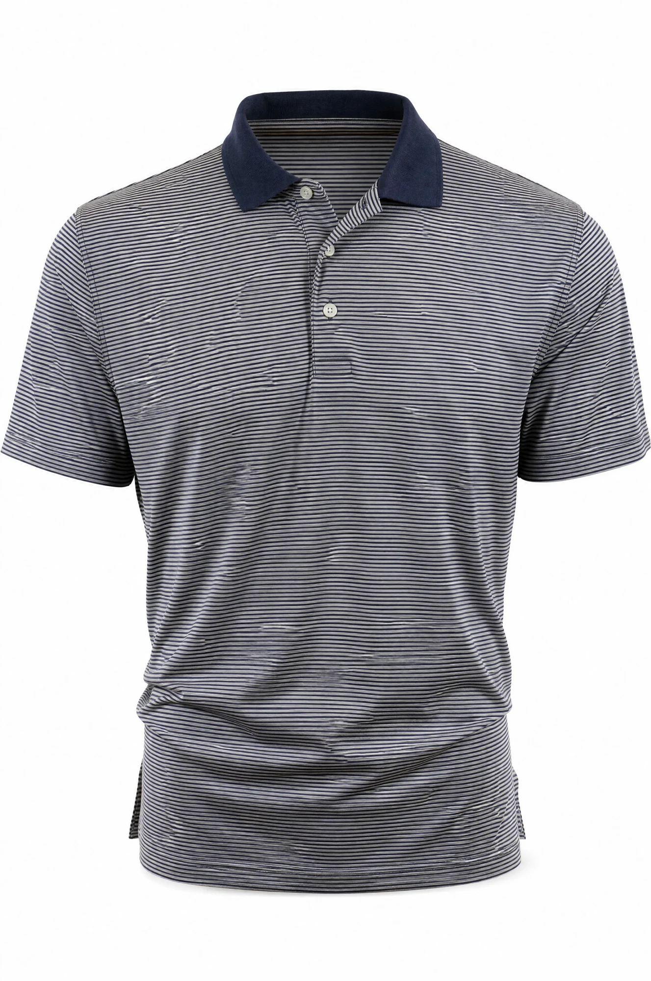 Navy Fine-Stripe Contrast-Collar Polo — VAUDRE