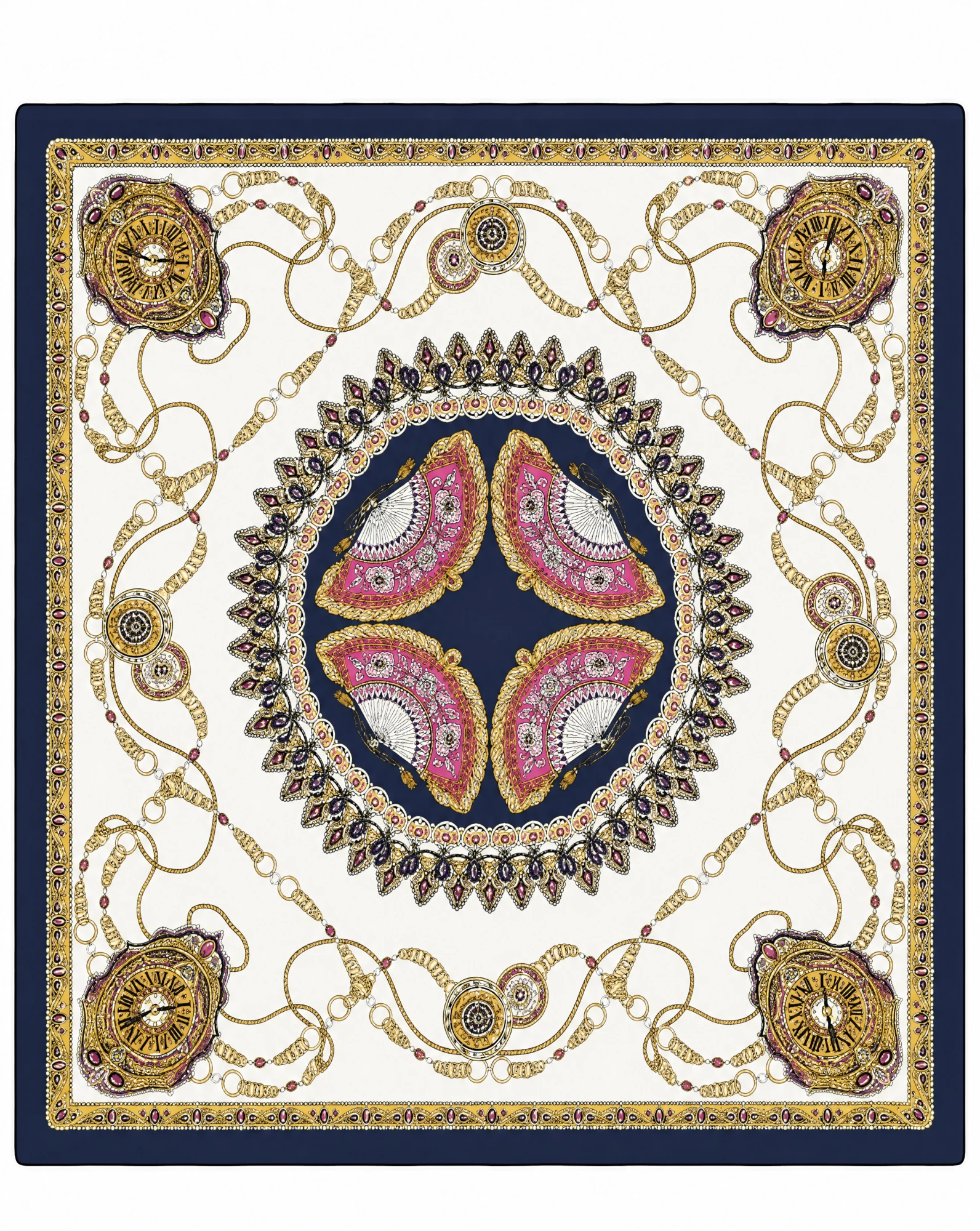 Ivory Jewelled Chain Silk Scarf — VAUDRE