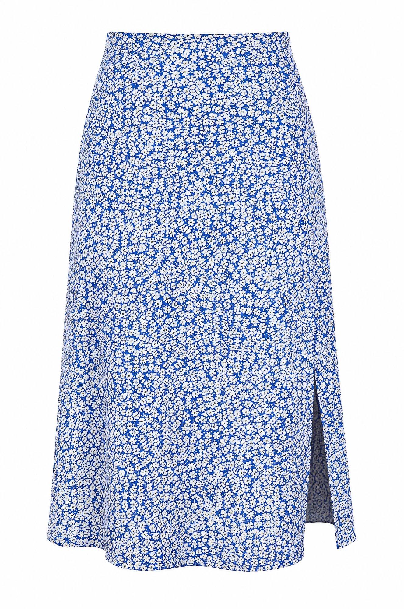 Blue Ditsy Floral Slit Midi Skirt — VAUDRE