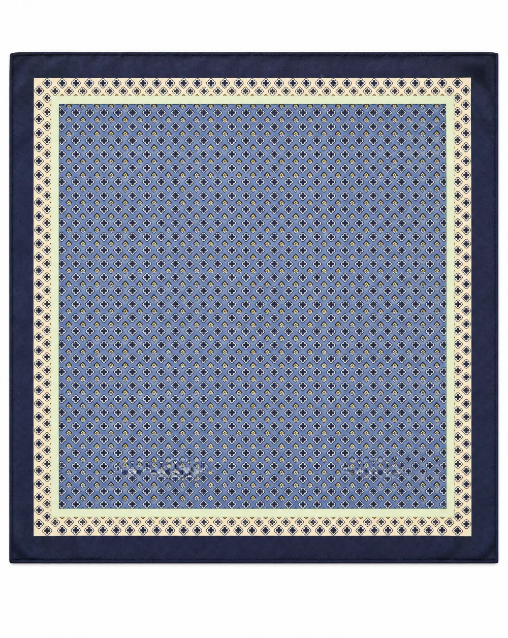 Blue Foulard Silk Pocket Square — Sky Blue Navy Ivory Gold (Foulard — accessories — VAUDRE numbered luxury