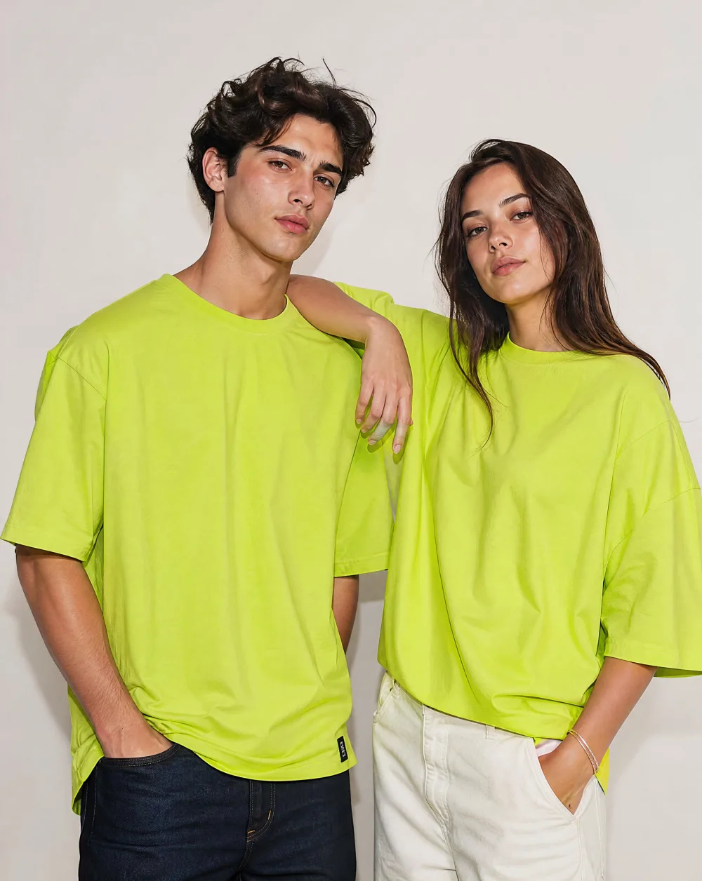 Lime Green Oversized Crew‑Neck Tee — Lime Green Chartreuse — street wear — VAUDRE numbered luxury — alternate view