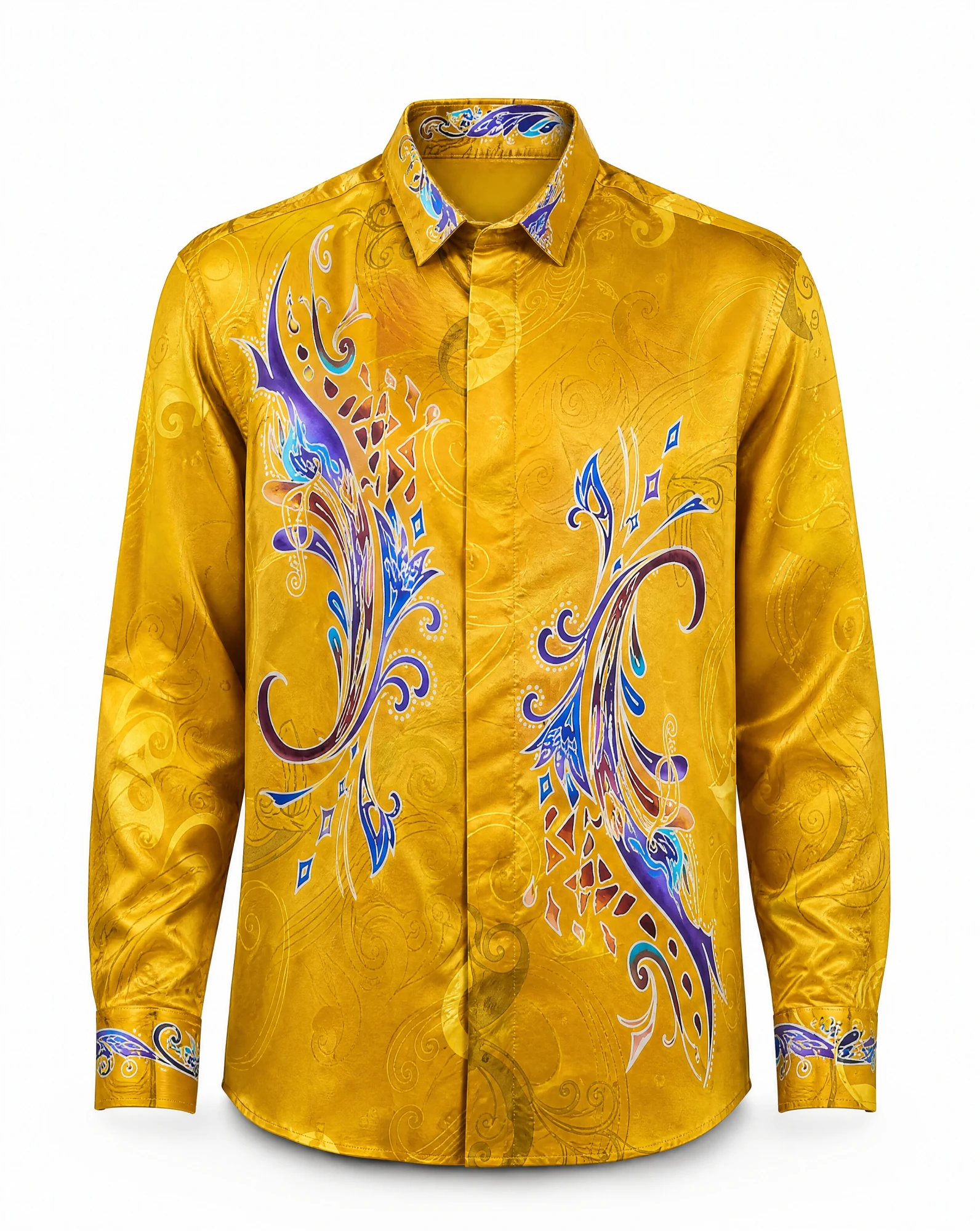 Golden Baroque Hand-Painted Silk Shirt — VAUDRE