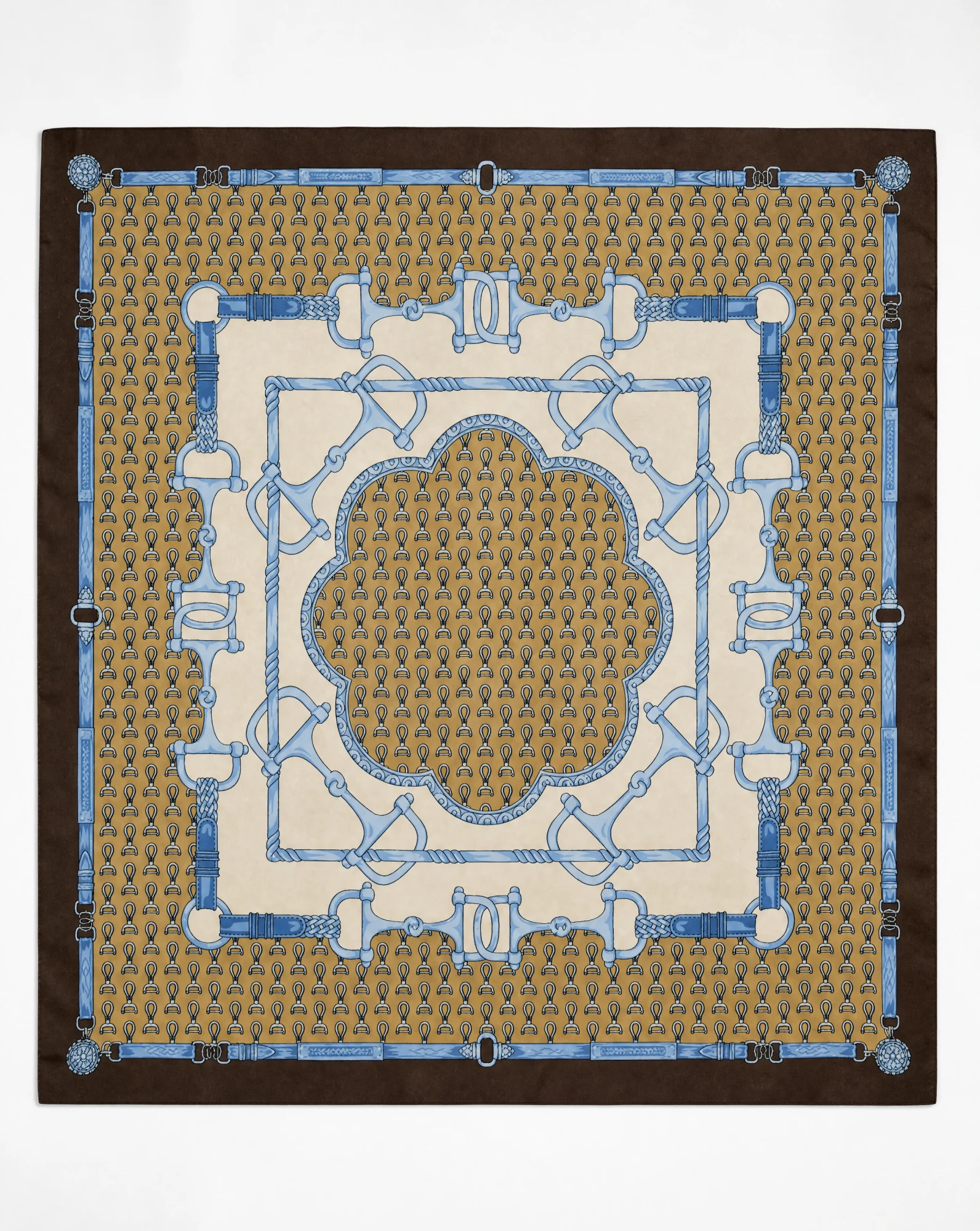 Blue & Gold Equestrian Silk Scarf — VAUDRE