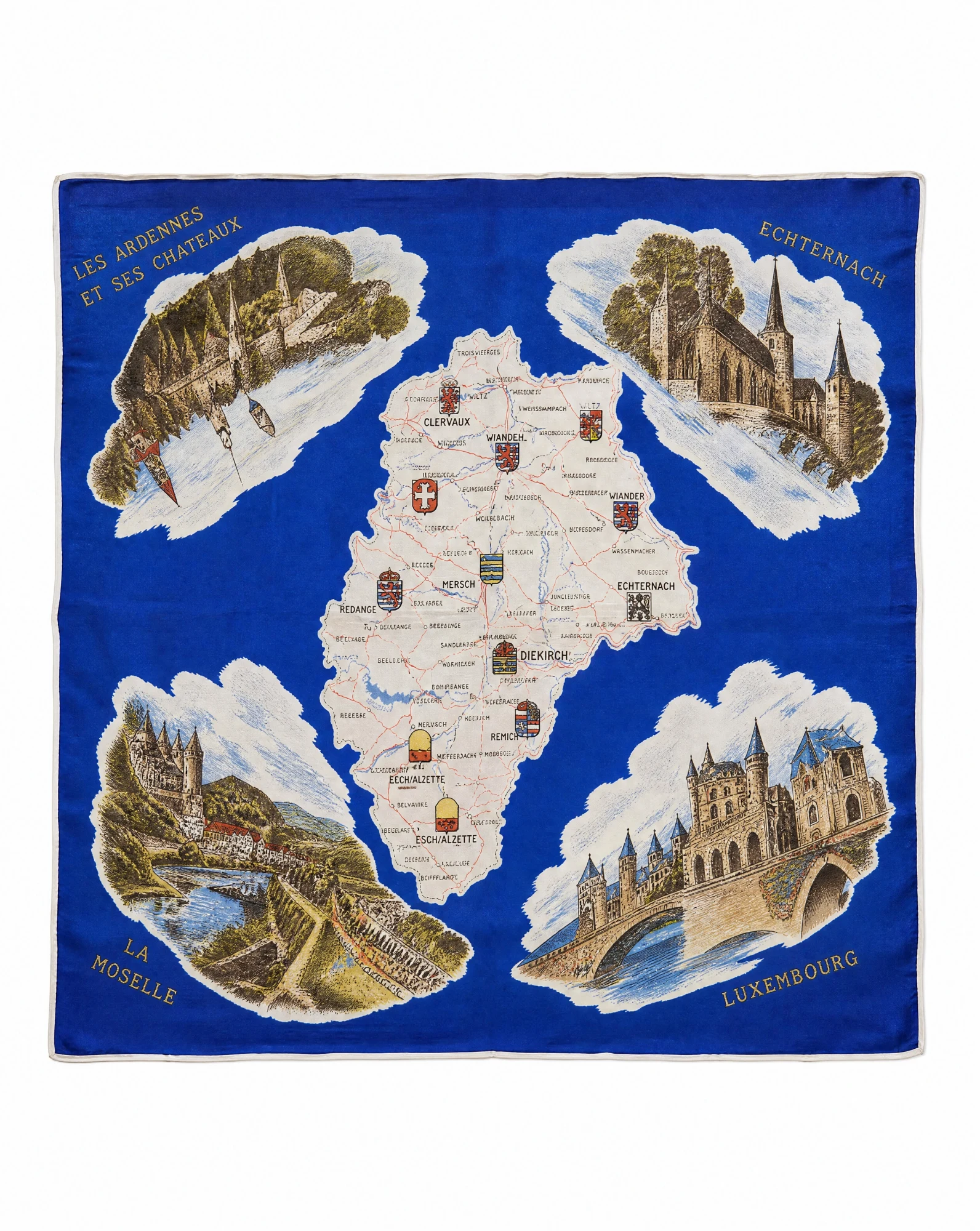 Blue Luxembourg Map Silk Scarf — VAUDRE
