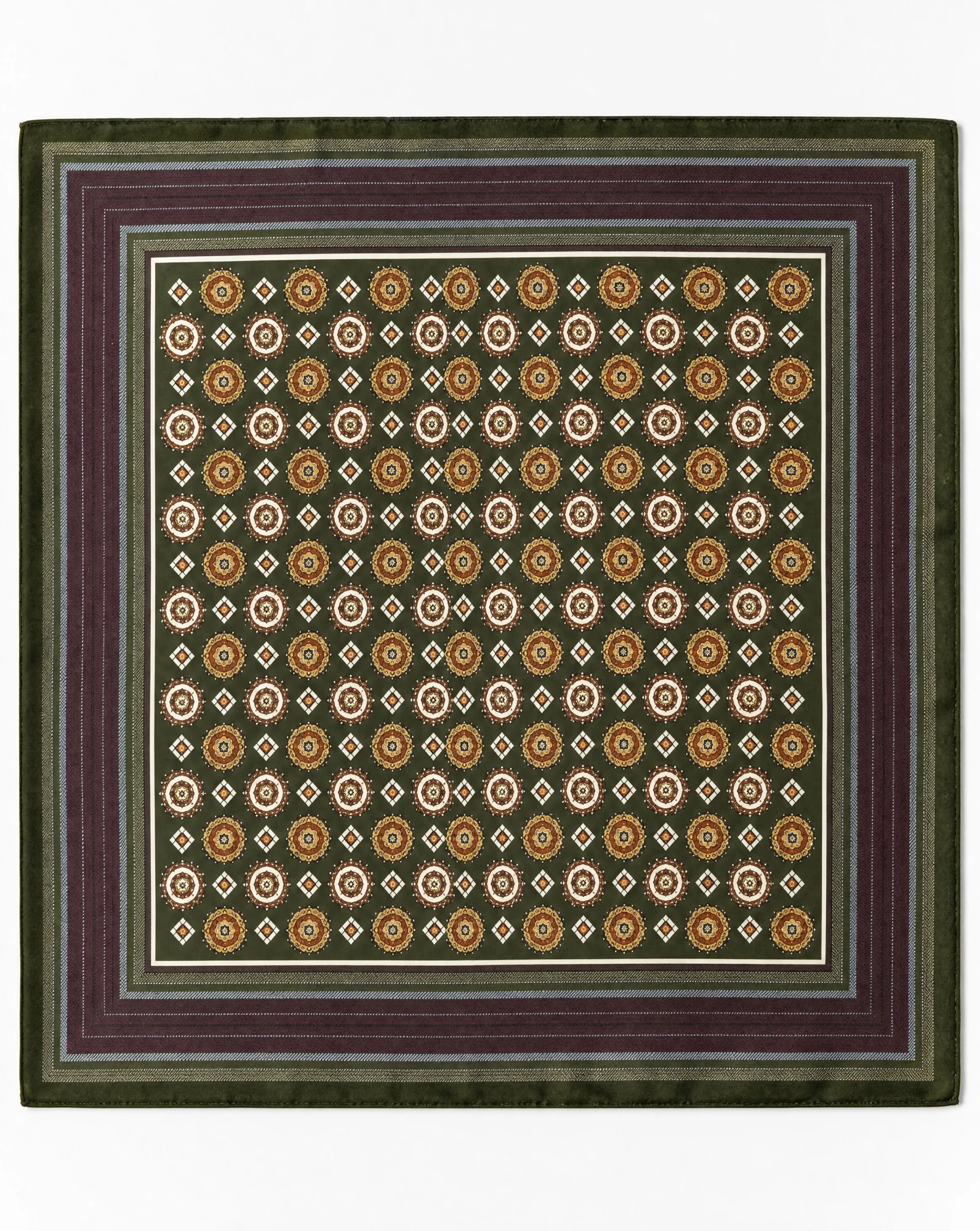 Olive Medallion Silk Scarf — VAUDRE