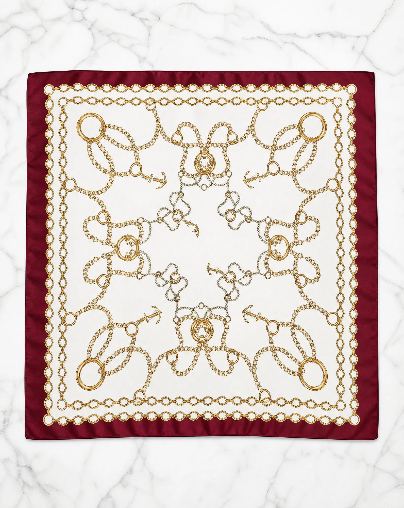 Maritime Chain & Anchor Silk Scarf — VAUDRE