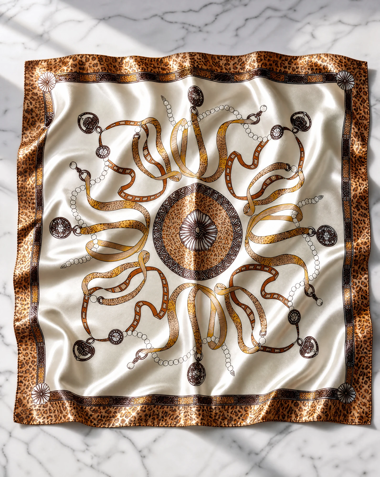 Golden Harness Medallion Silk Scarf — VAUDRE