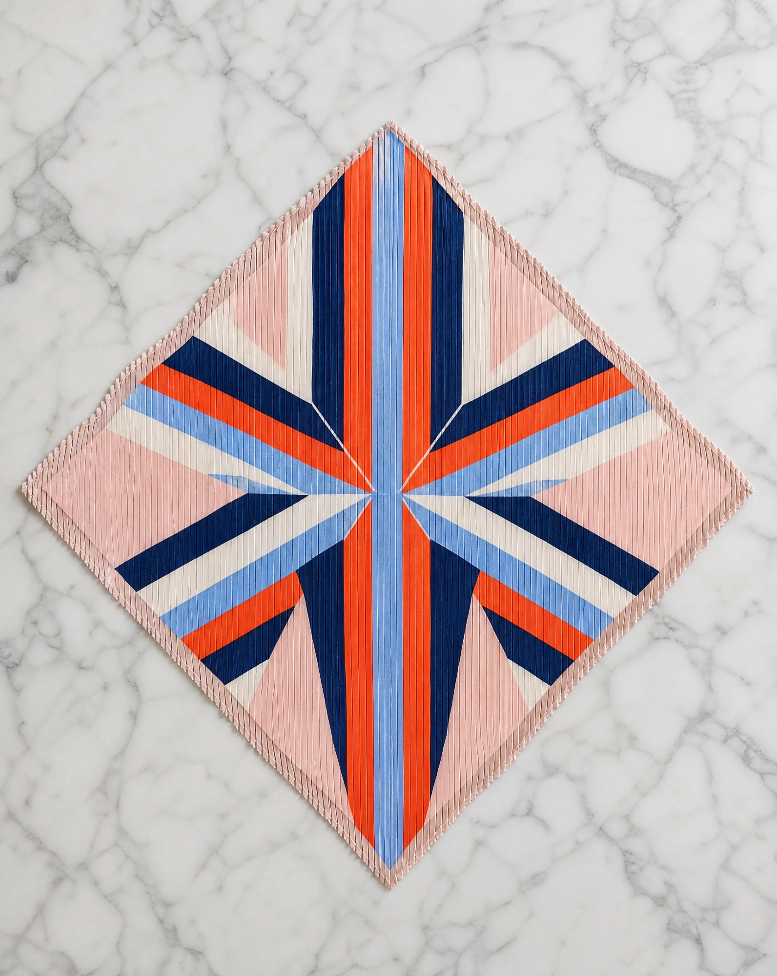 Azure Starburst Pleated Silk Scarf — Blush Navy Orange Blue — accessories — VAUDRE numbered luxury