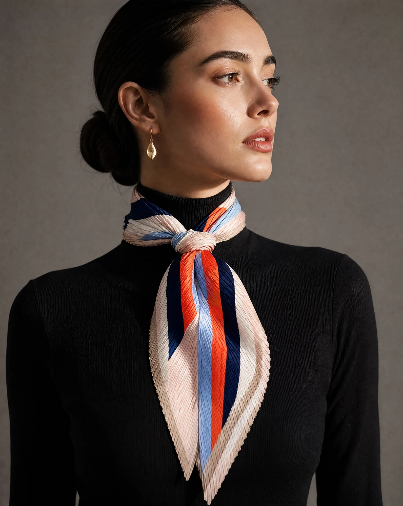 Azure Starburst Pleated Silk Scarf — Blush Navy Orange Blue — accessories — VAUDRE numbered luxury — view 2