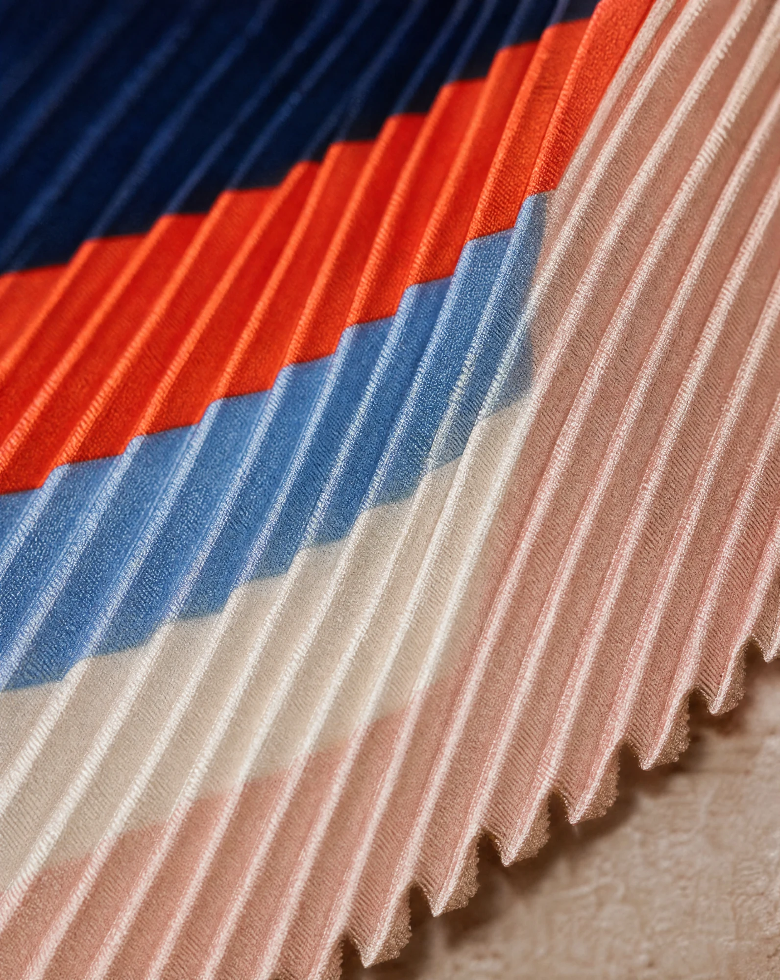 Azure Starburst Pleated Silk Scarf — Blush Navy Orange Blue — accessories — VAUDRE numbered luxury — view 5