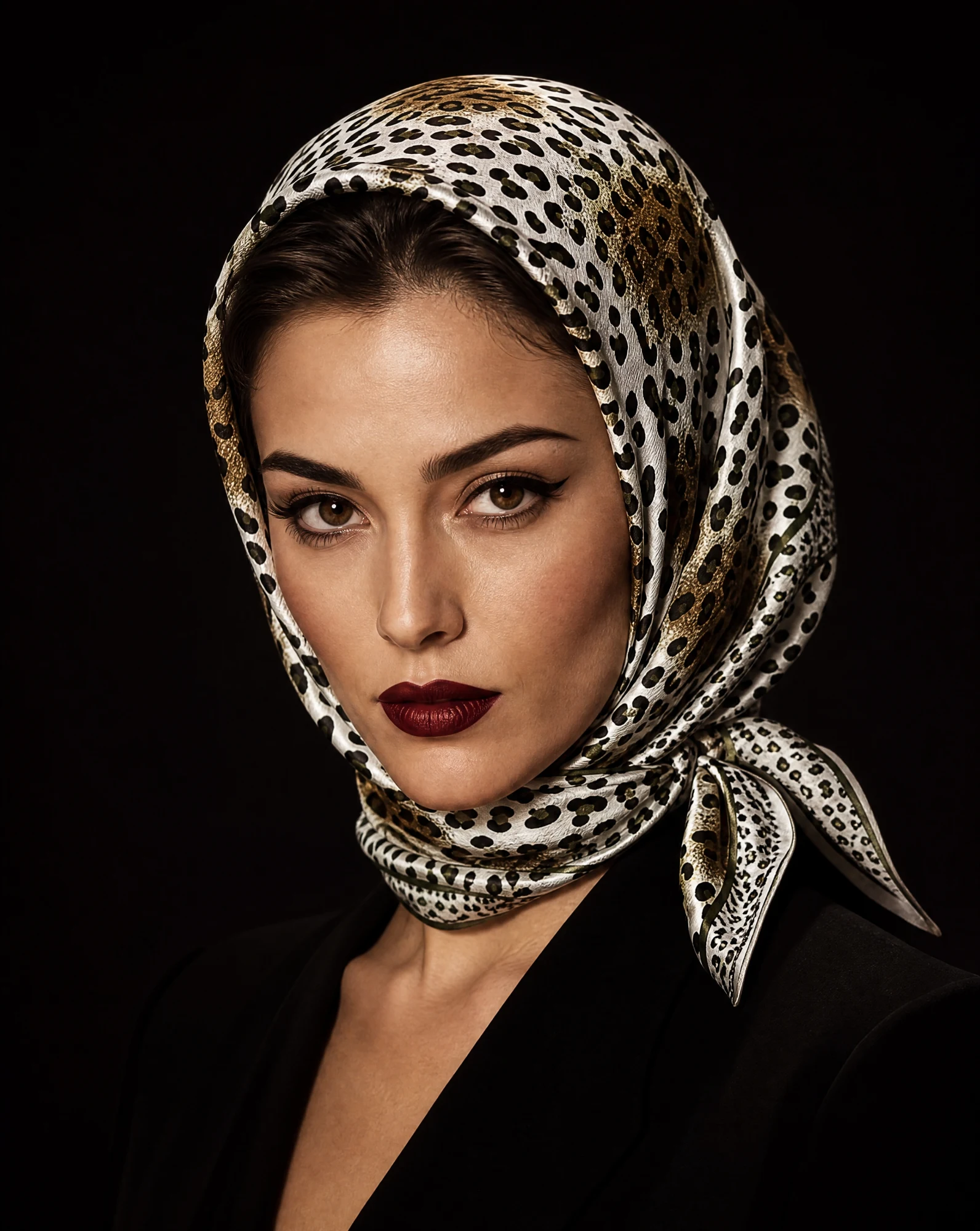 Golden Savannah Leopard Silk Scarf — Ivory Black Gold Olive — accessories — VAUDRE numbered luxury — view 2