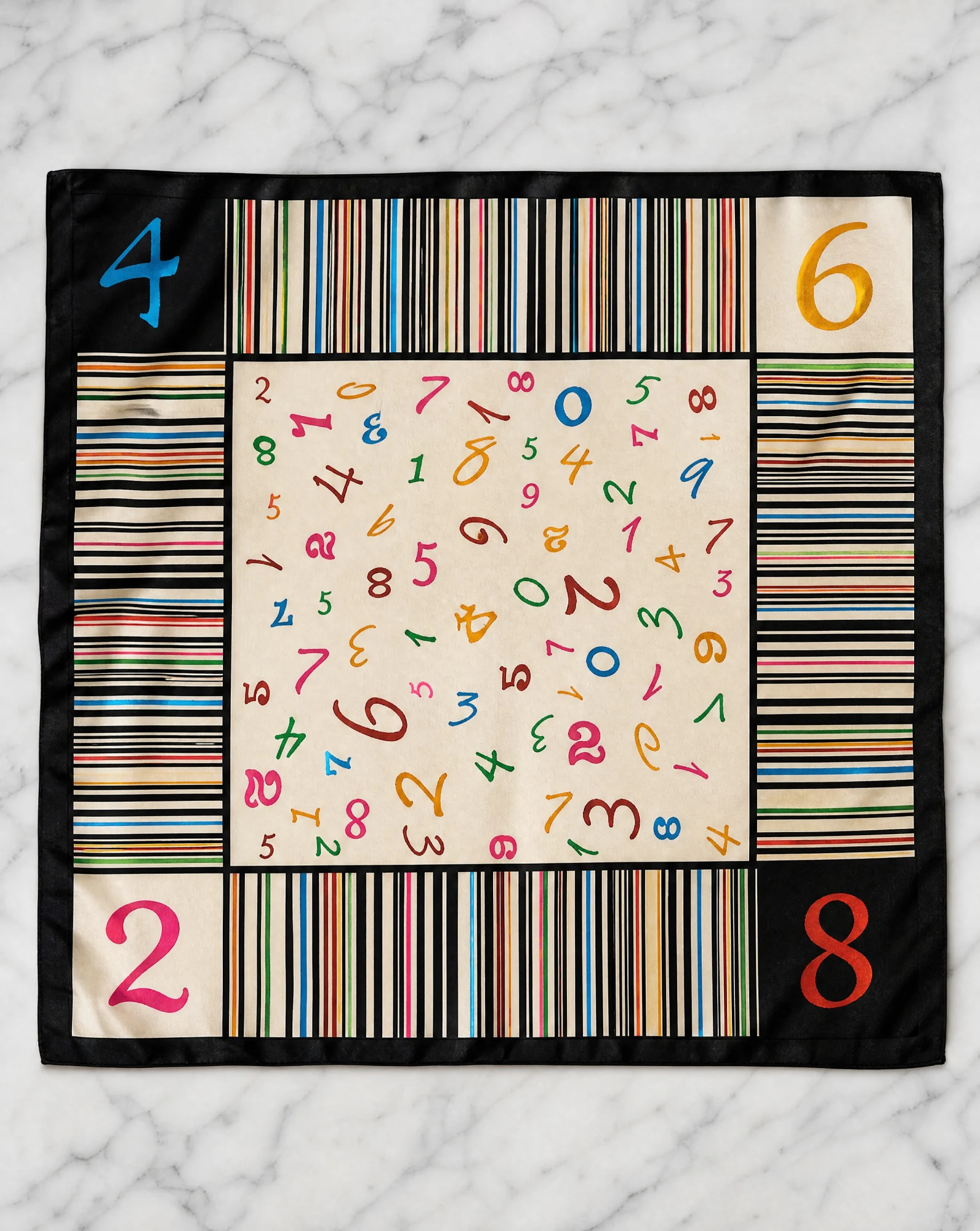 Multi Numbered Silk Scarf — Cream Multicolor Black — accessories — VAUDRE numbered luxury