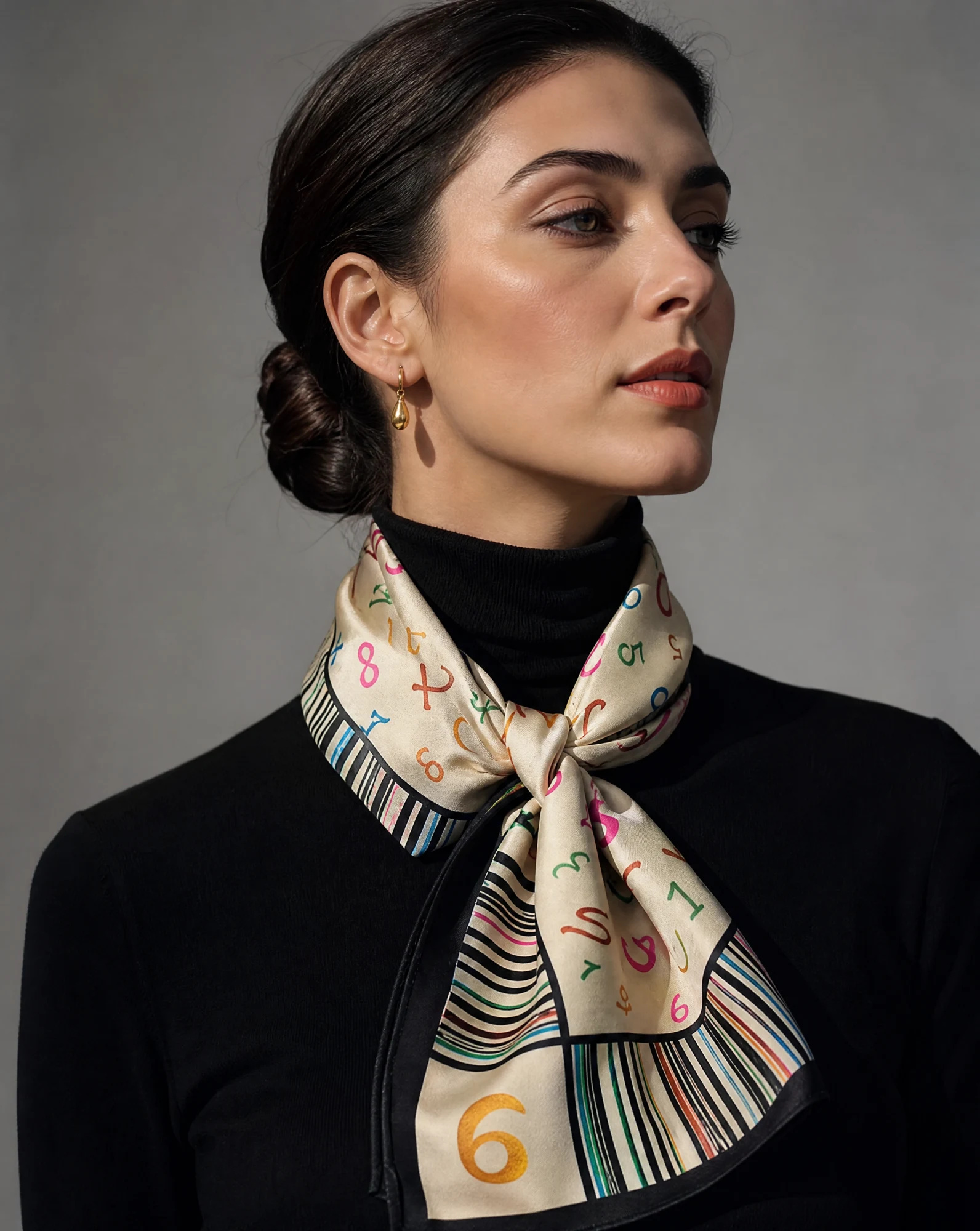 Multi Numbered Silk Scarf — Cream Multicolor Black — accessories — VAUDRE numbered luxury — view 2