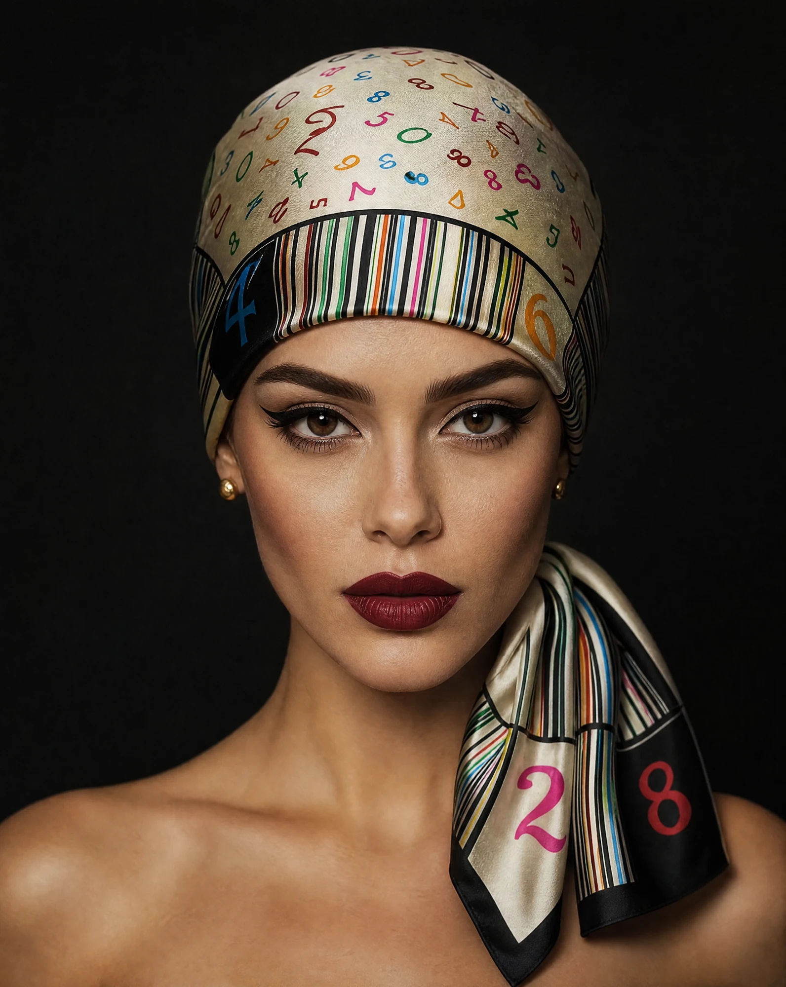 Multi Numbered Silk Scarf — Cream Multicolor Black — accessories — VAUDRE numbered luxury — view 3